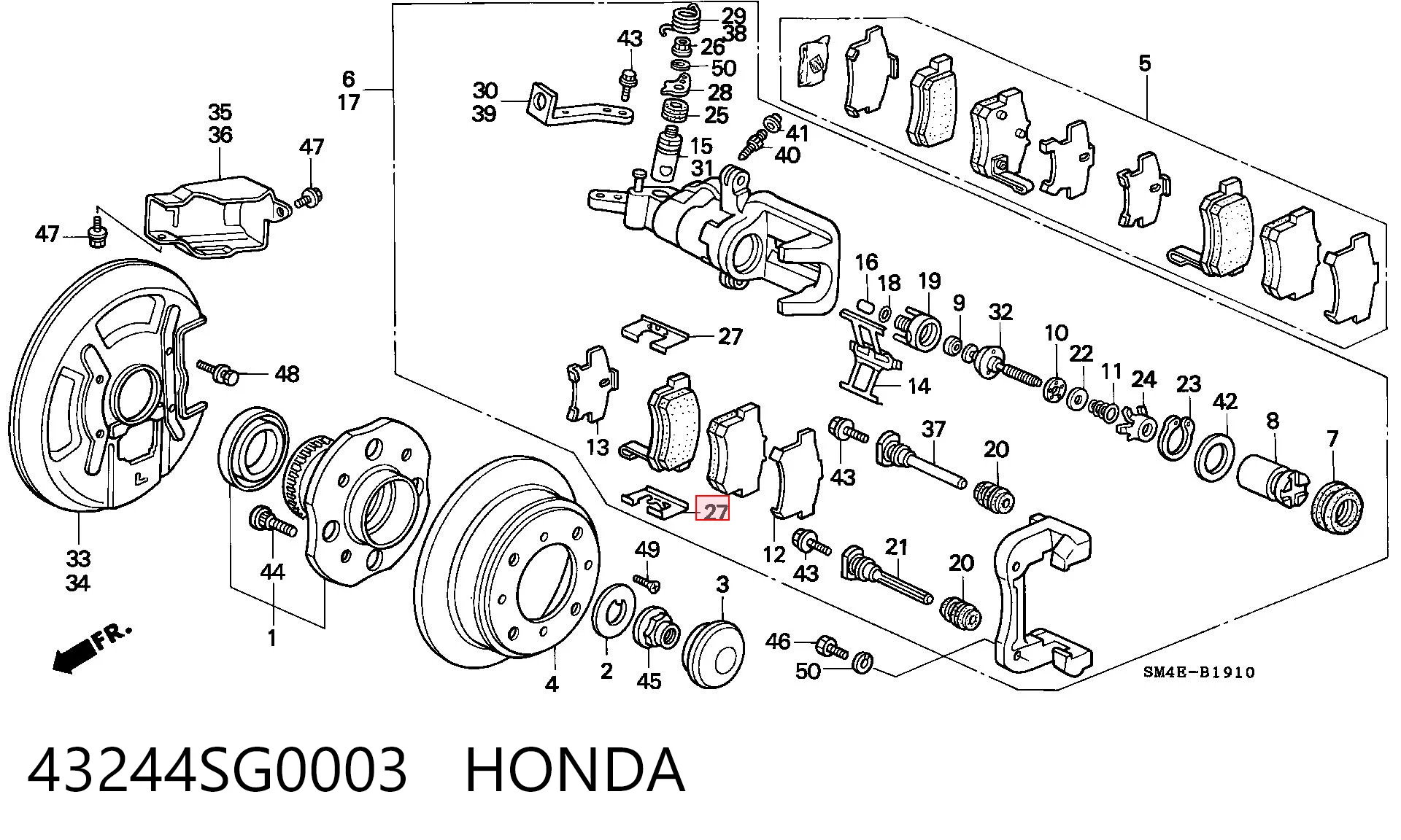 43244SG0003 Honda Комплект пружинок крепления дисковых колодок, задних
