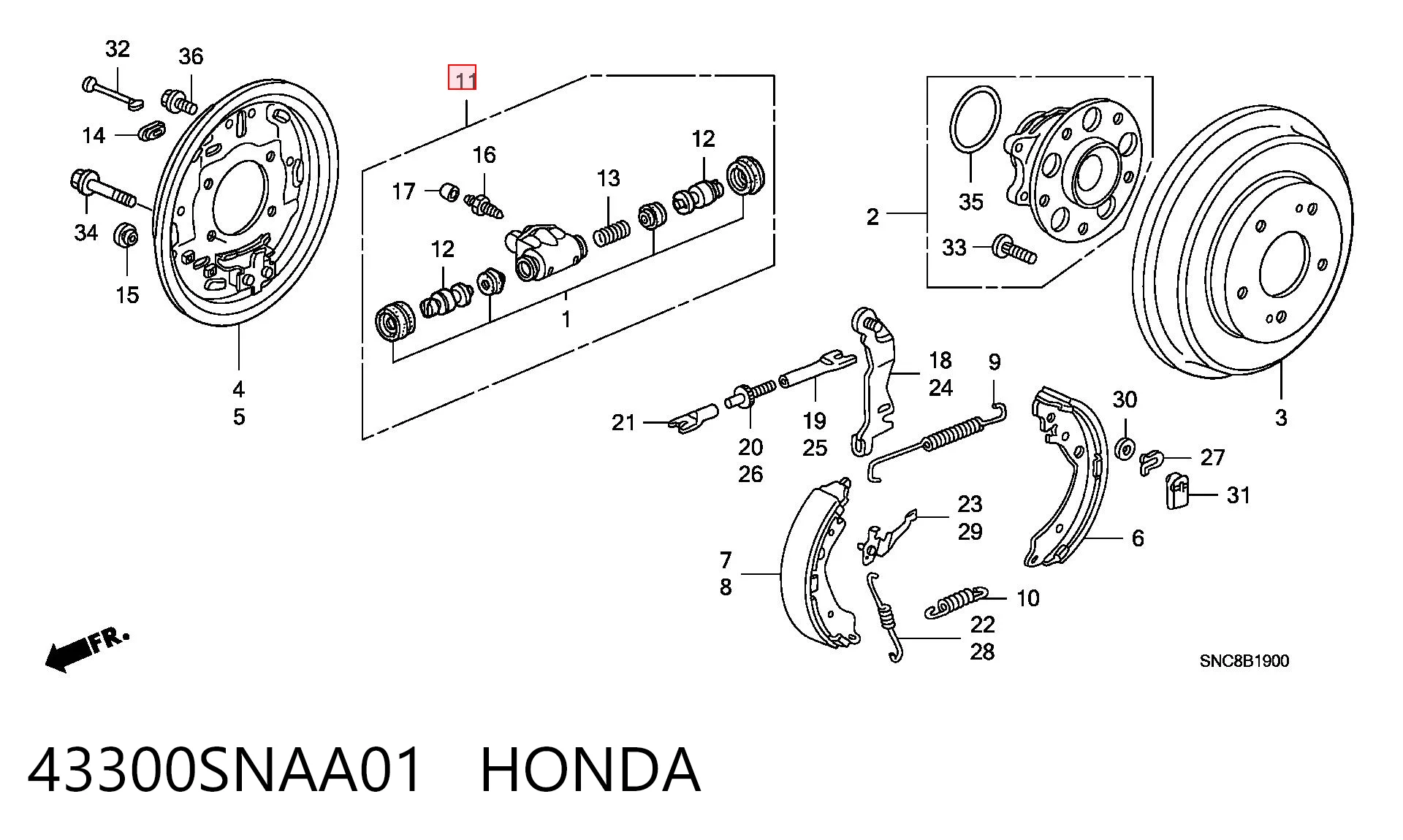 43300SNAA01 Honda Цилиндр тормозной колесный, задний