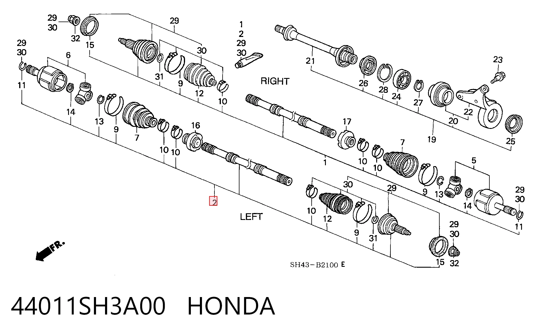 Полуось передняя левая на Honda Civic IV ED, EF