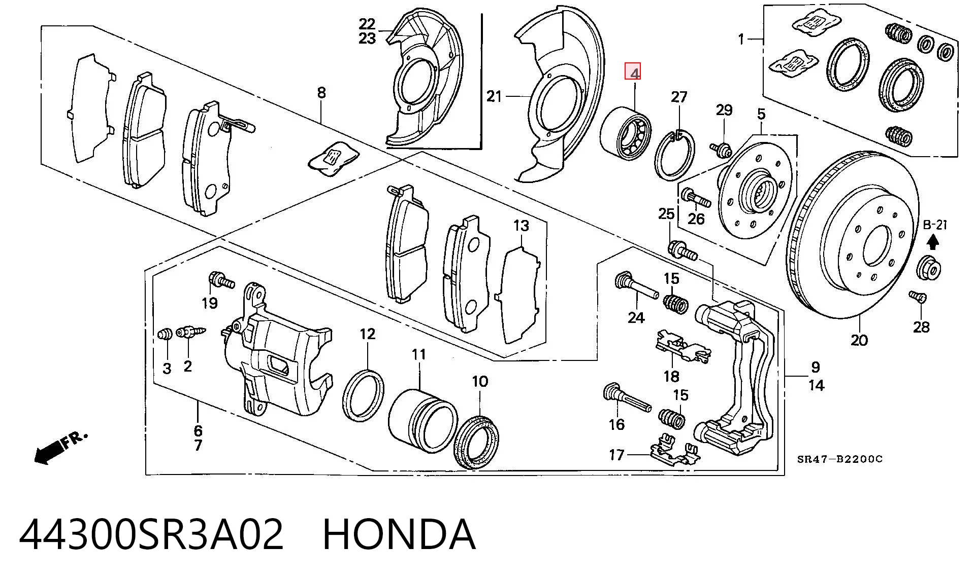 44300SR3A02 Honda Подшипник ступицы передней