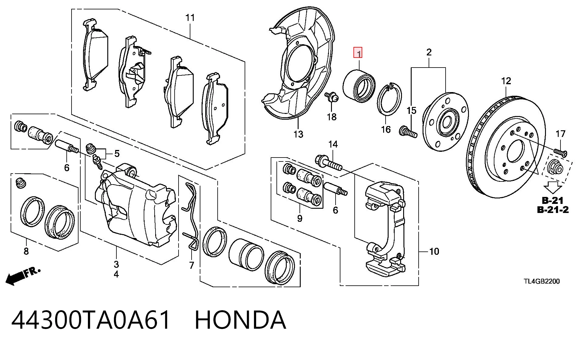 44300TA0A61 Honda Подшипник ступицы передней