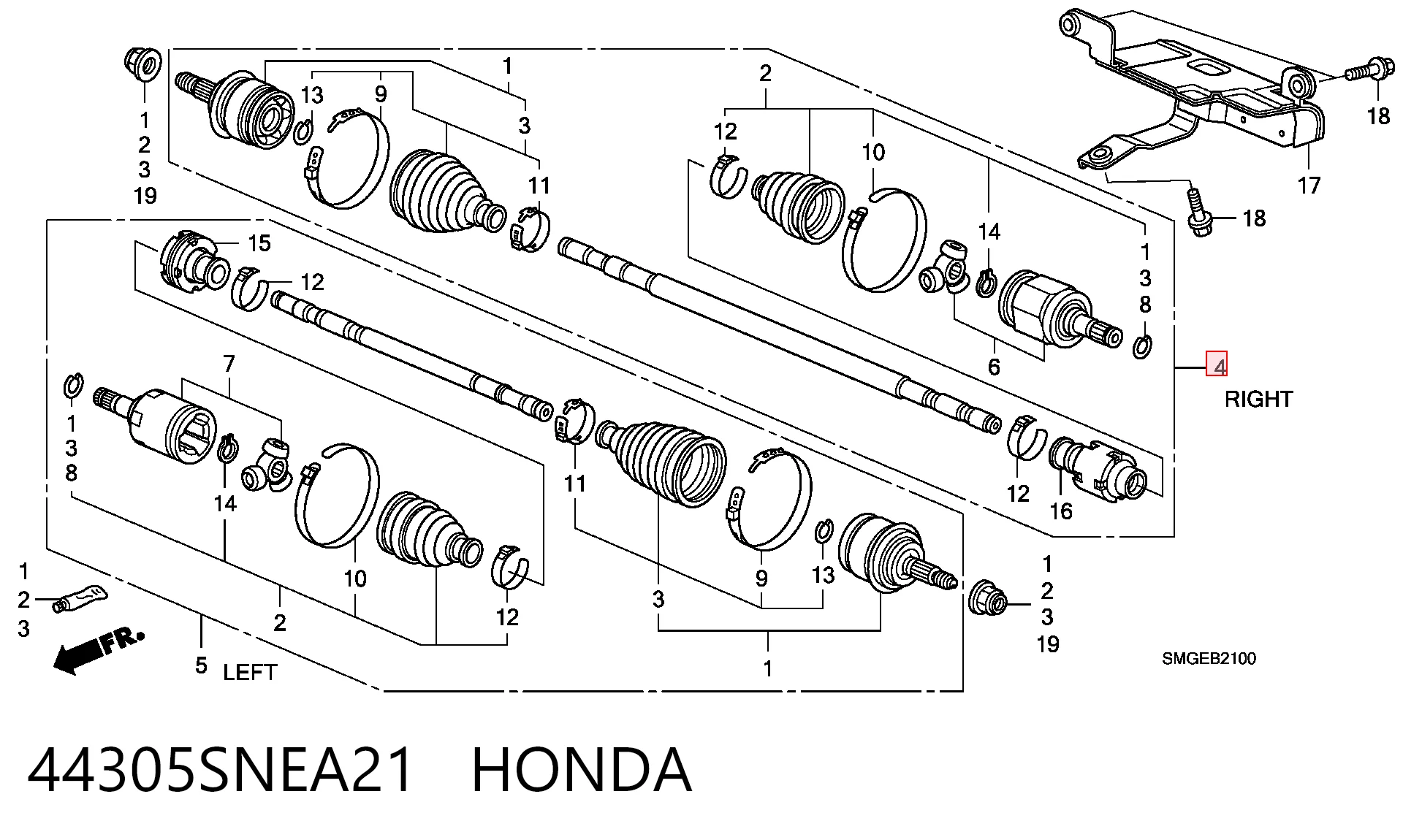 44305SNEA21 Honda Полуось передняя, правая