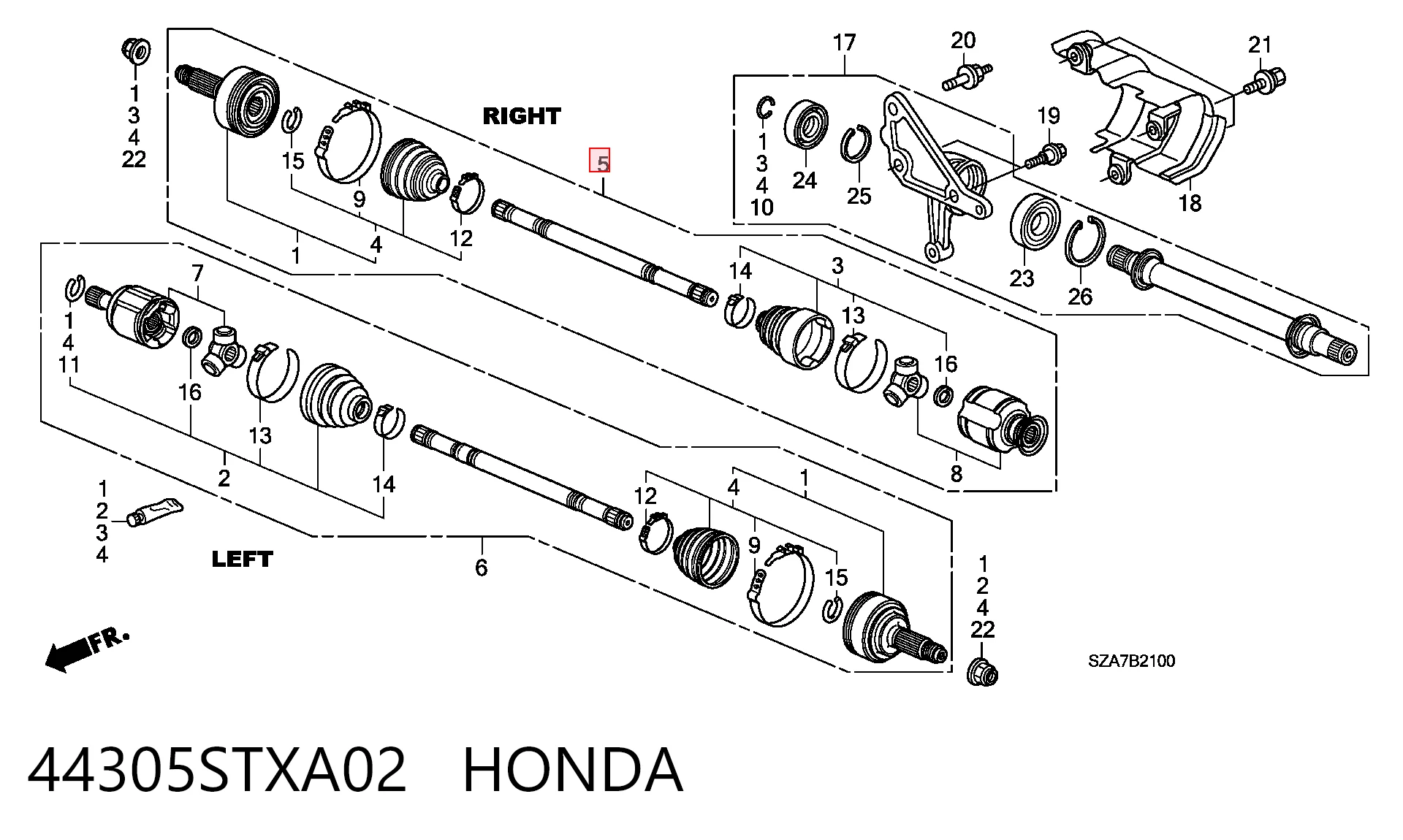44305STXA02 Honda Полуось передняя, правая
