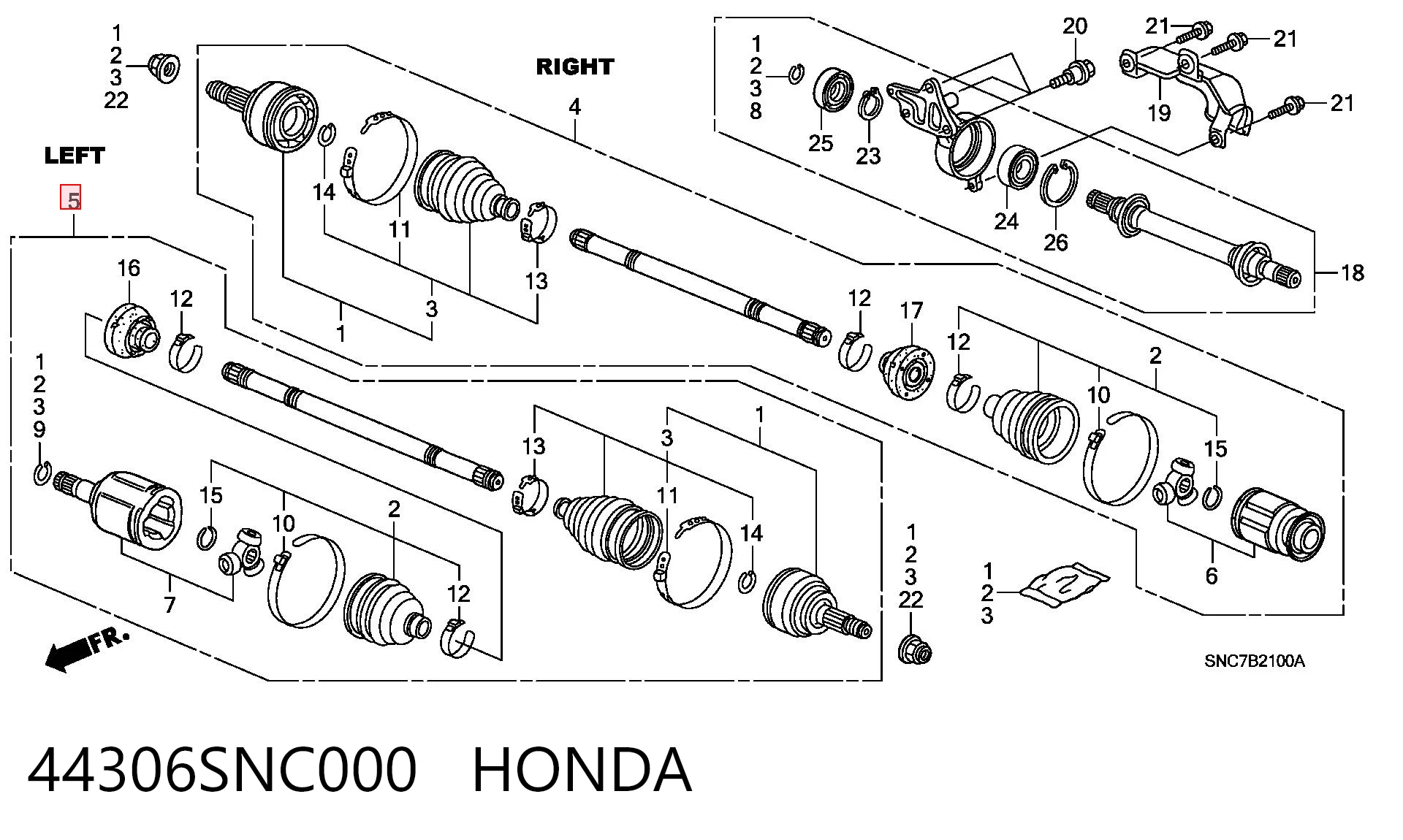 44306SNC000 Honda Полуось передняя левая