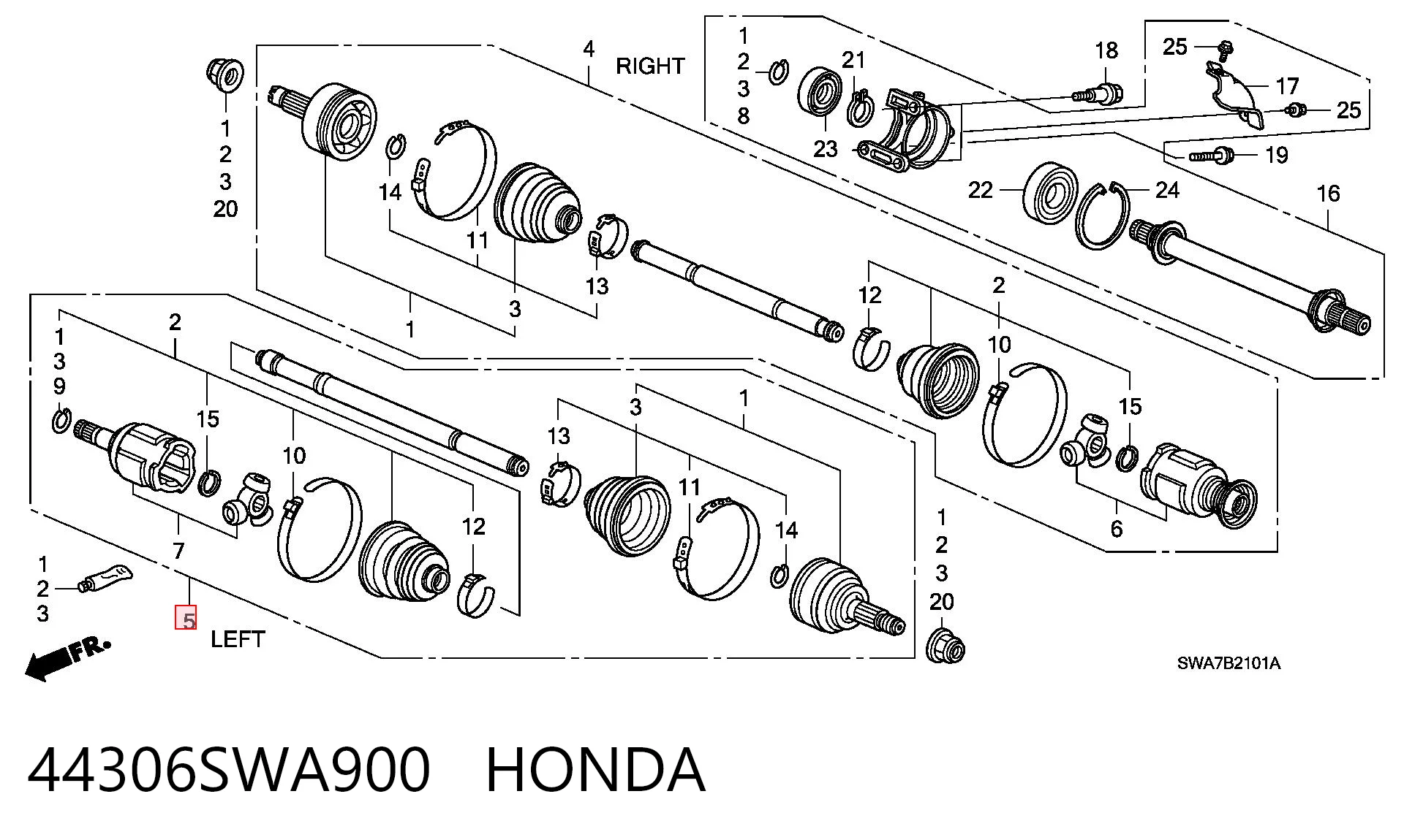 44306SWA900 Honda Полуось передняя левая