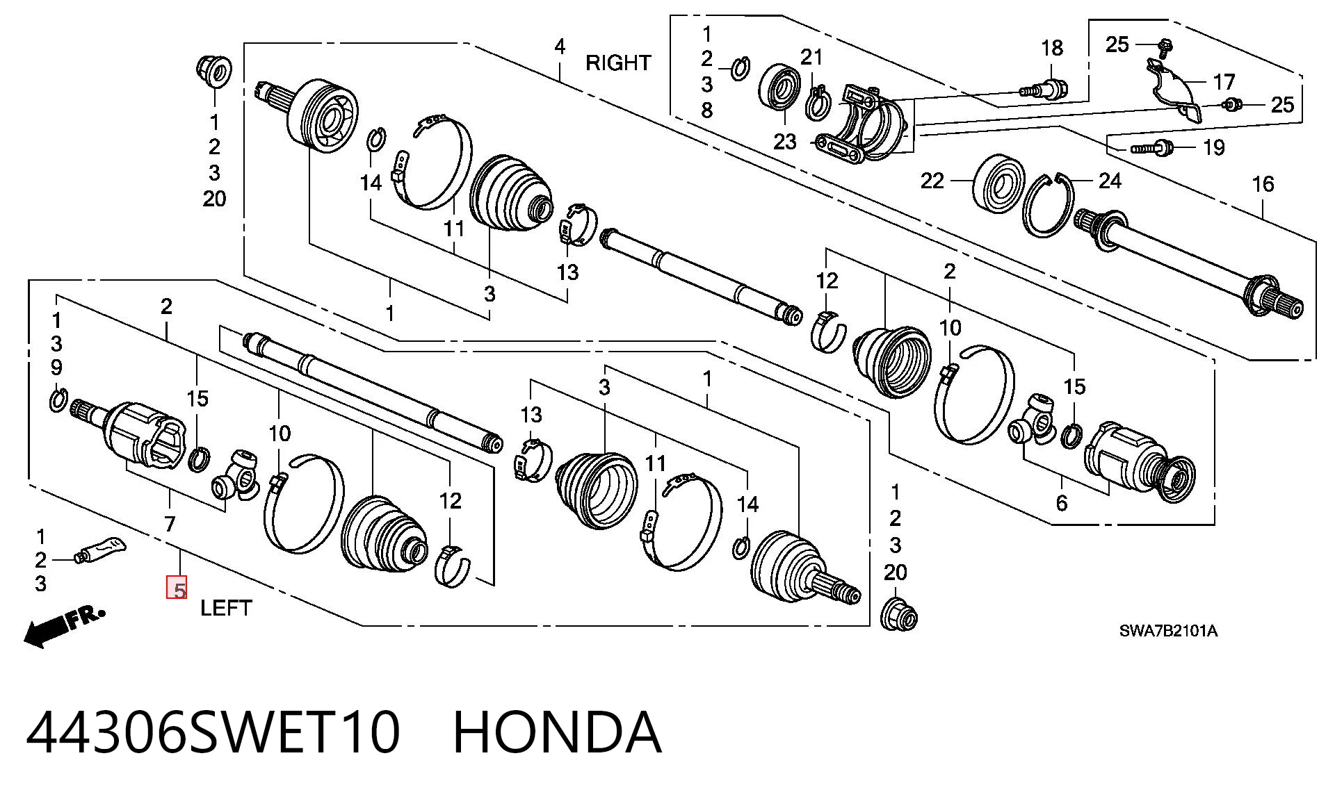 44306SWET10 Honda Полуось передняя левая