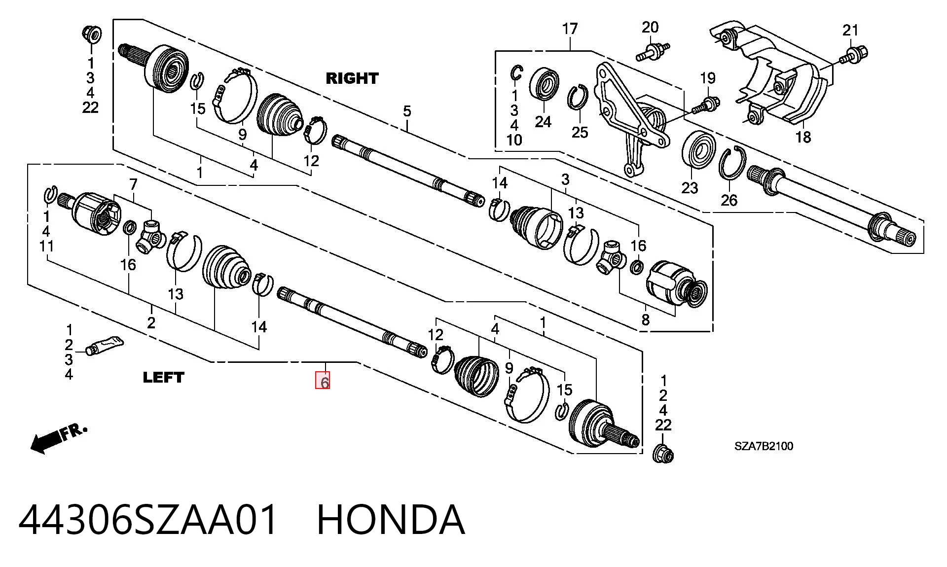 Полуось передняя левая на Honda Pilot II 