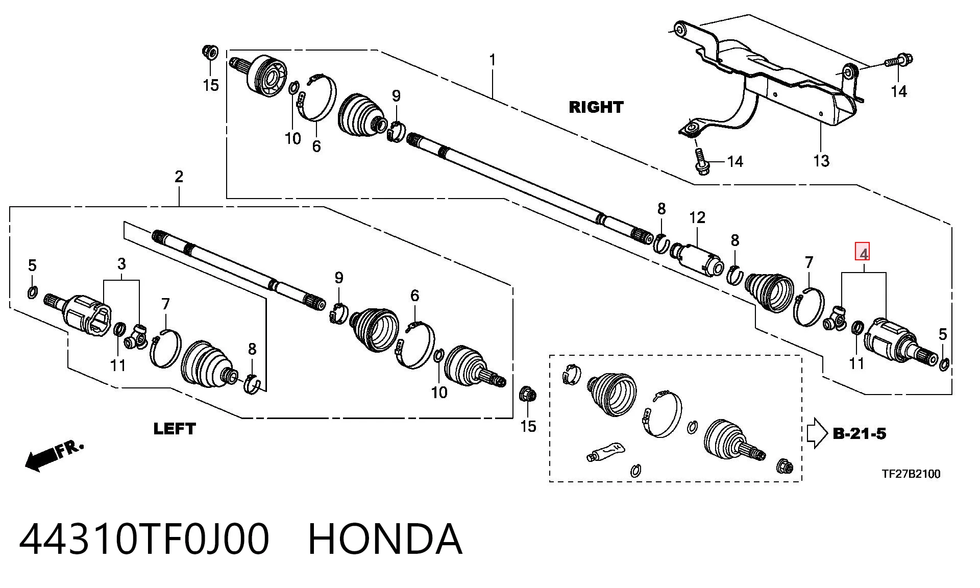 44310TF0J00 Honda ШРУС внутренний, передний