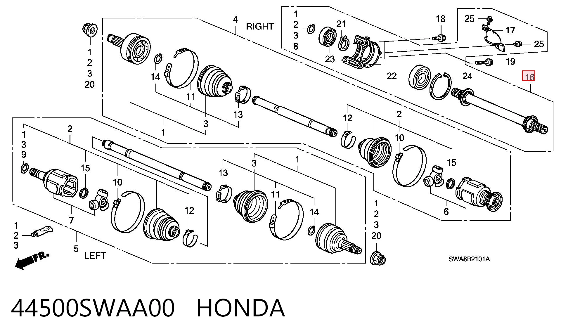44500SWAA00 Honda Приводной вал промежуточный