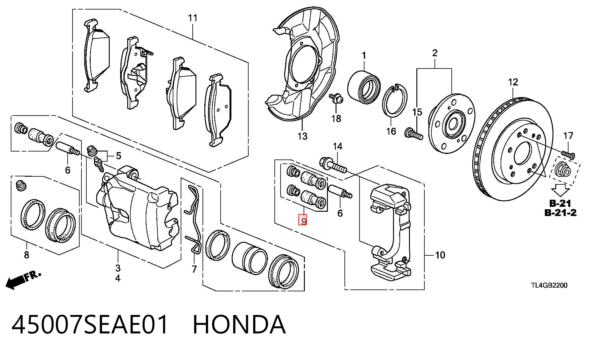 45007SEAE01 Honda Пыльник направляющей суппорта тормозного переднего