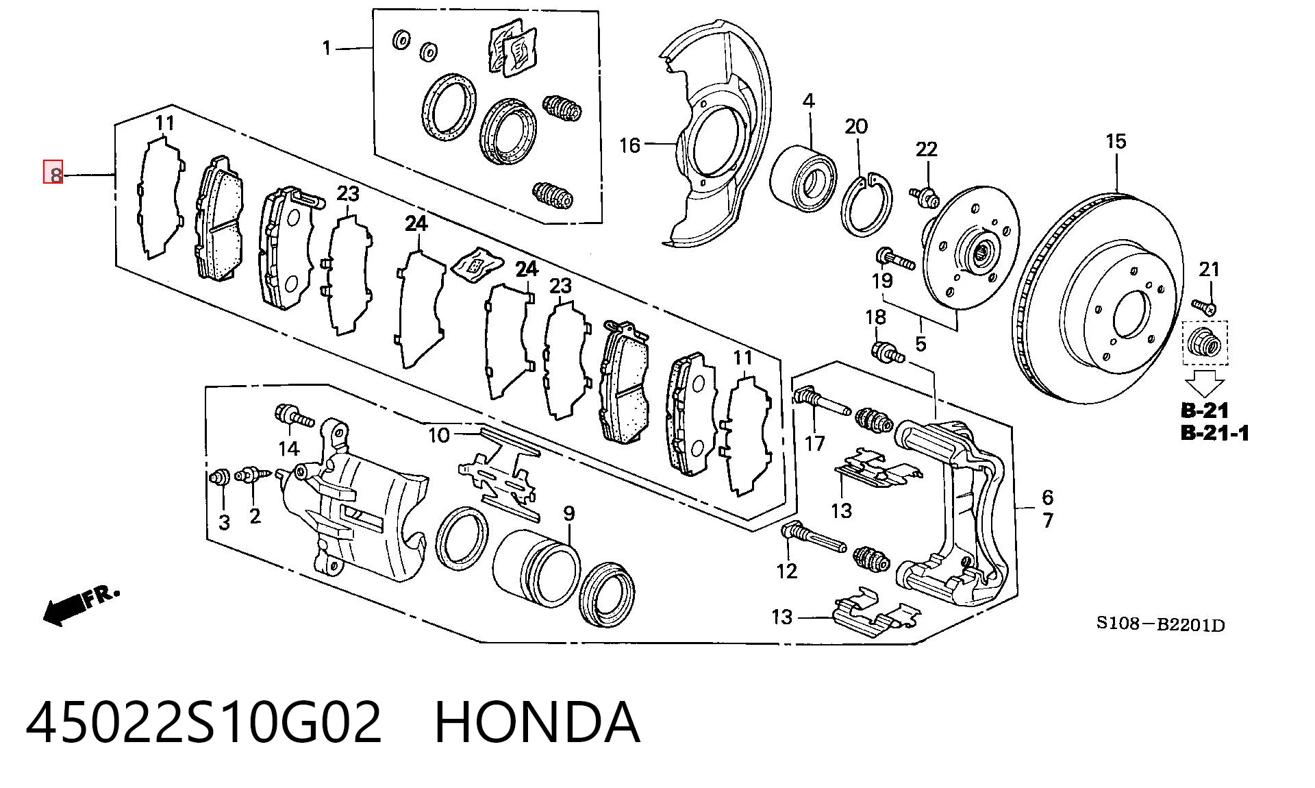 Колодки тормозные передние дисковые HONDA 45022S10G02