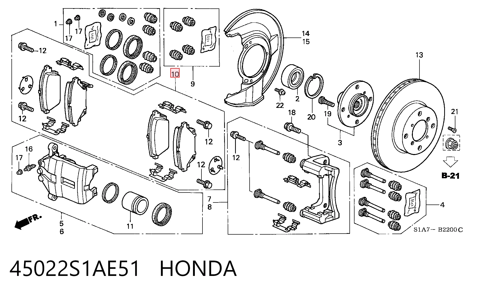 Колодки тормозные передние дисковые HONDA 45022S1AE51