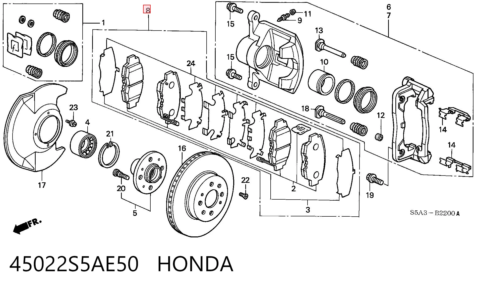 Колодки тормозные передние дисковые HONDA 45022S5AE50