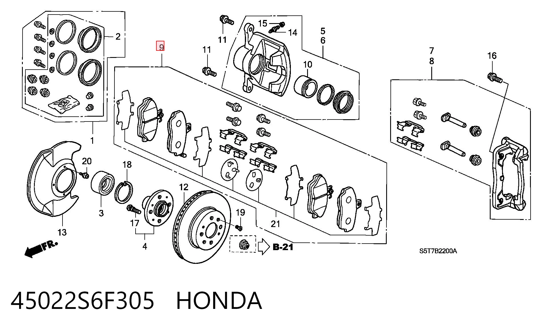 Колодки тормозные передние дисковые HONDA 45022S6F305