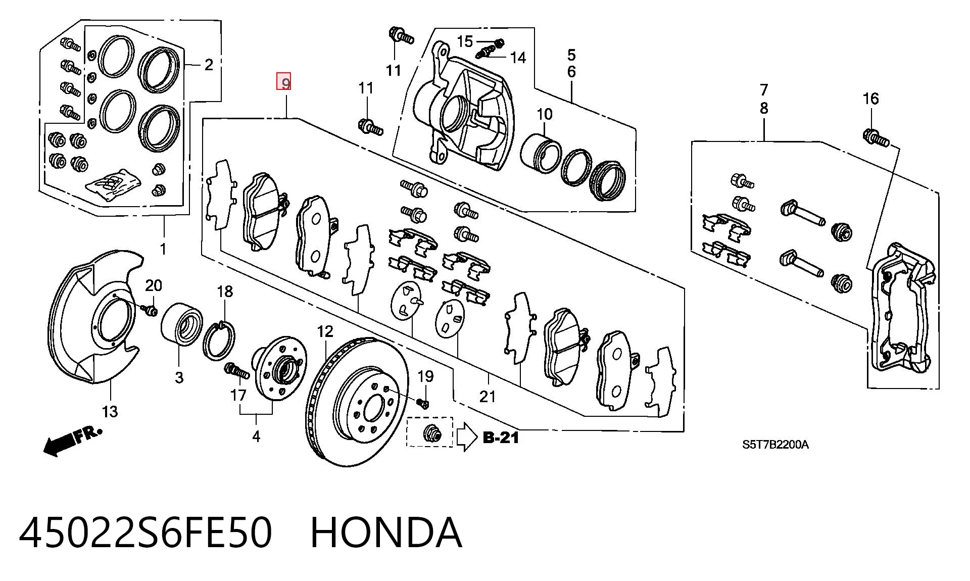 Колодки тормозные передние дисковые HONDA 45022S6FE50