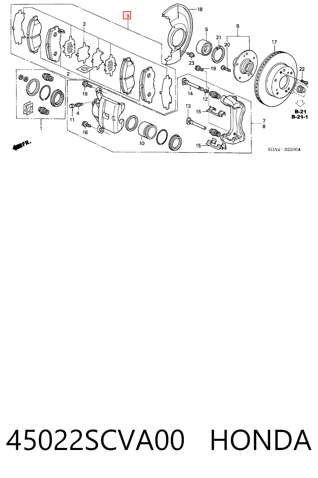 Колодки тормозные передние дисковые HONDA 45022SCVA00