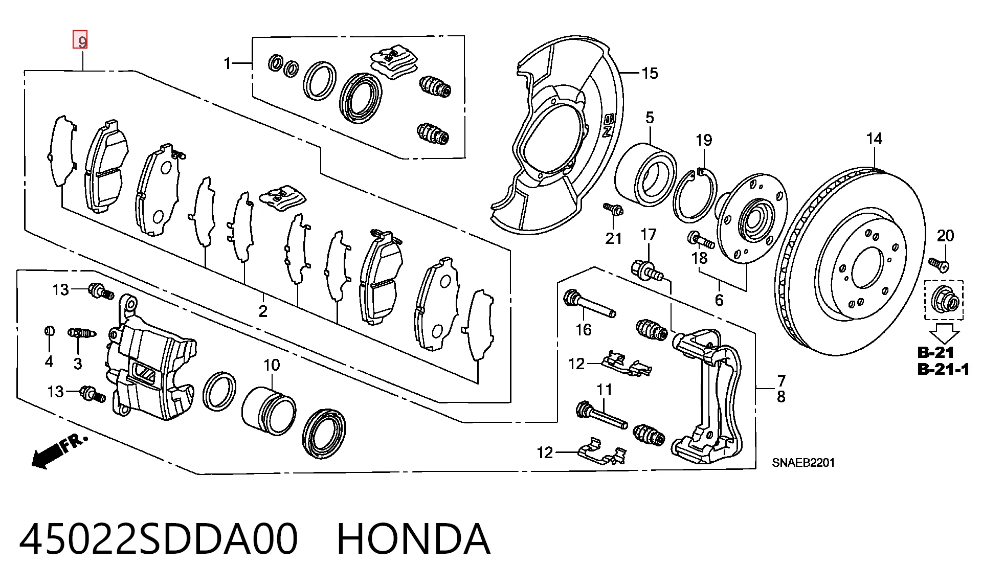 Колодки тормозные передние дисковые HONDA 45022SDDA00