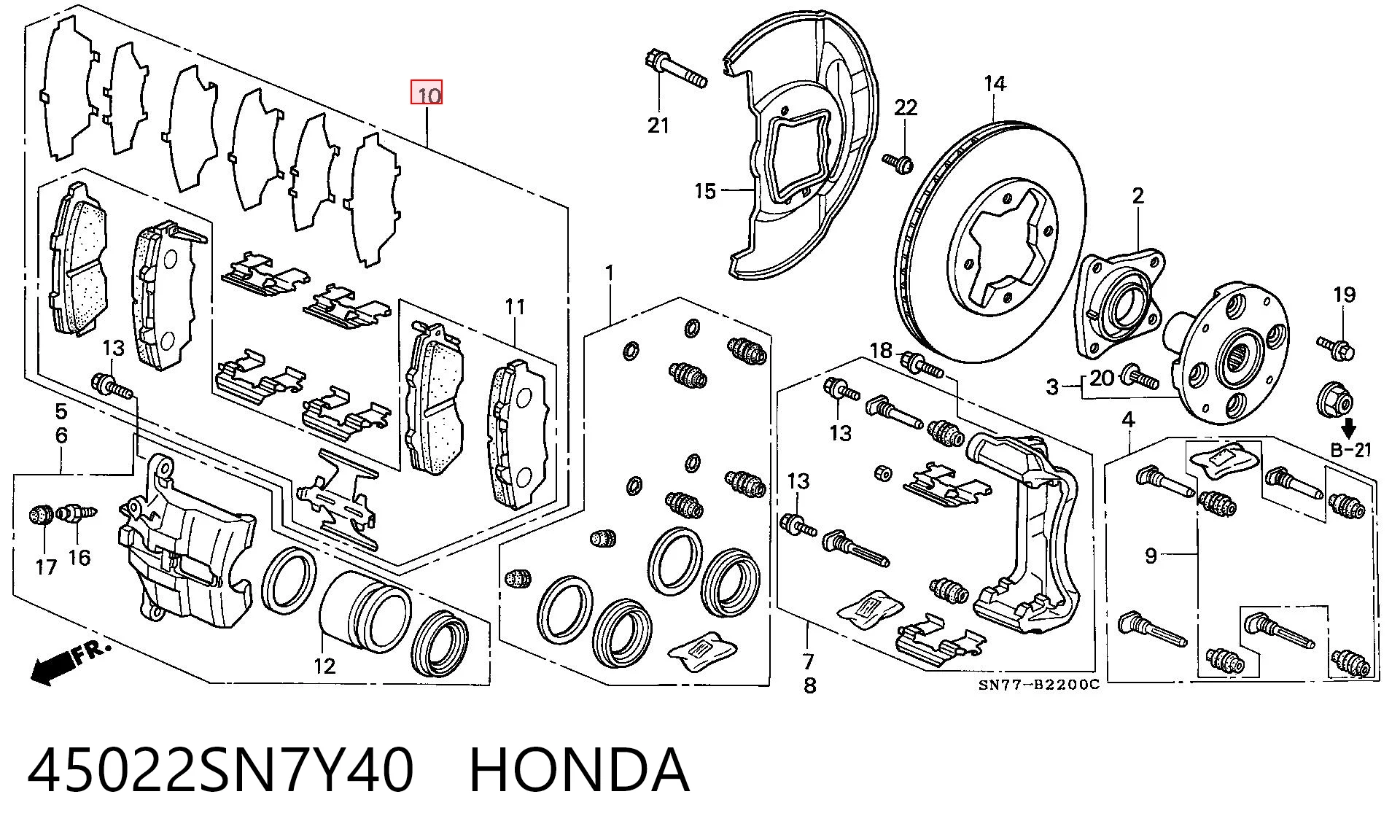 Колодки тормозные передние дисковые HONDA 45022SN7Y40