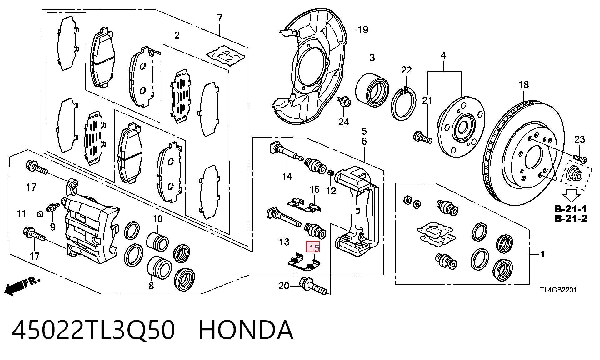 Колодки тормозные передние дисковые HONDA 45022TL3Q50