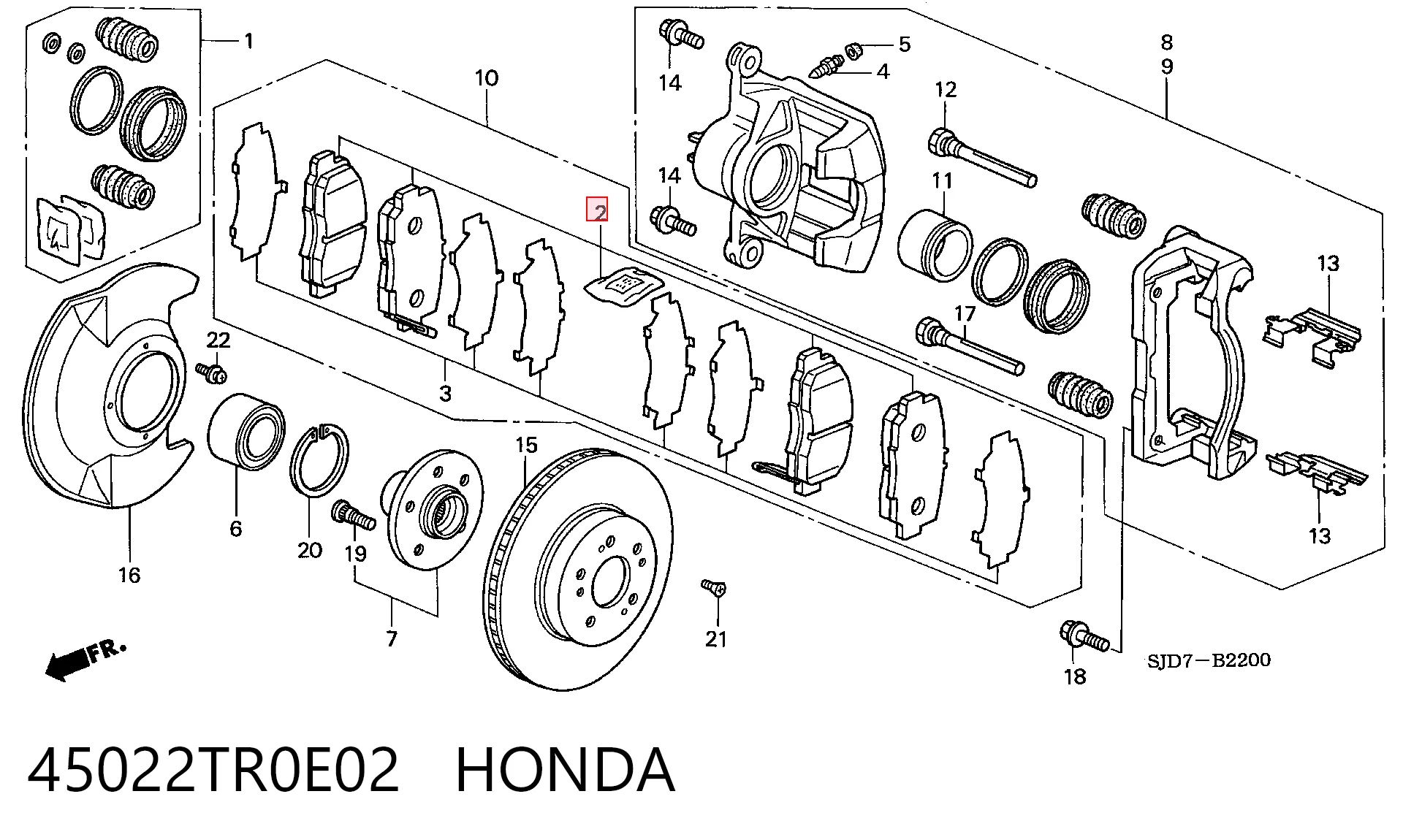 Колодки тормозные передние дисковые HONDA 45022TR0E02