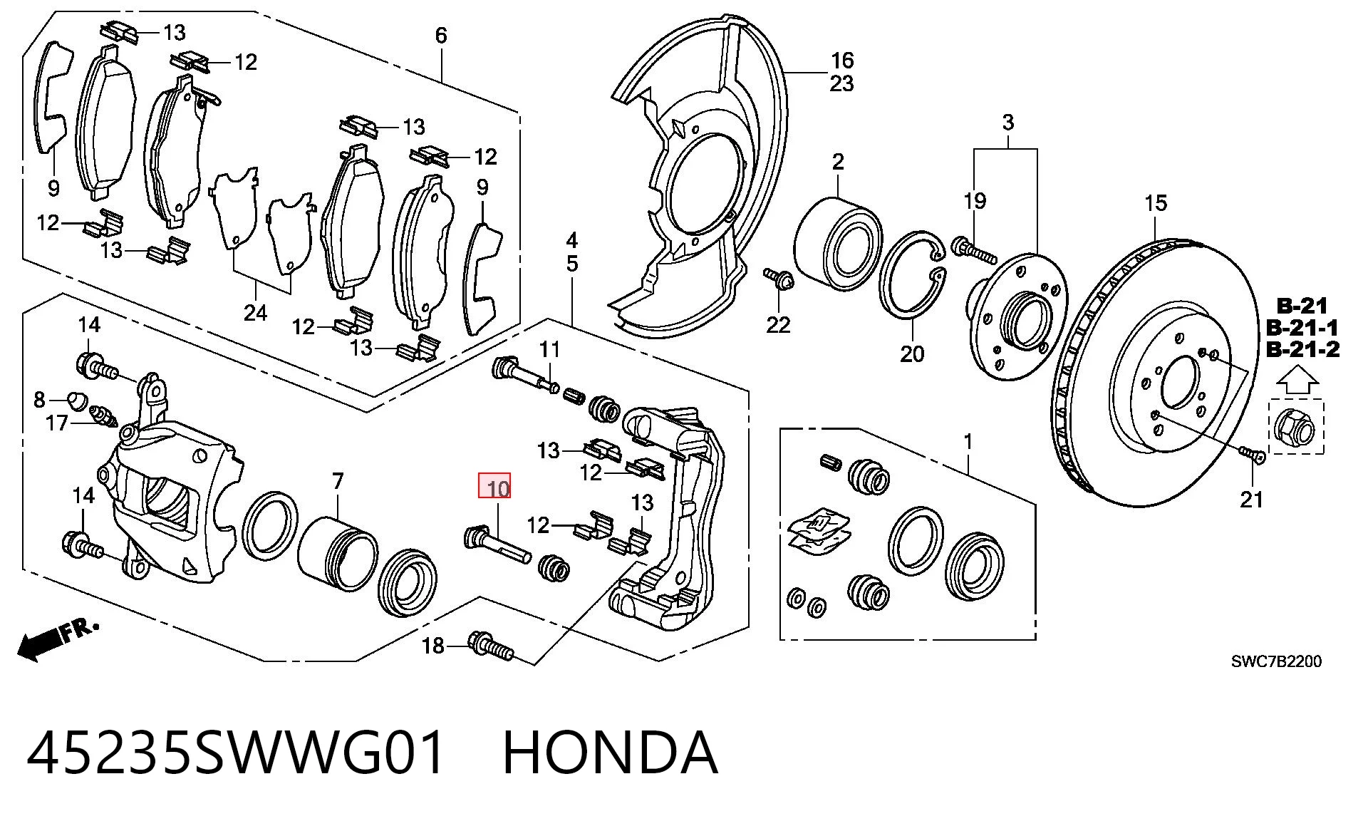 45235SWWG01 Honda Ремкомплект суппорта тормозного, переднего