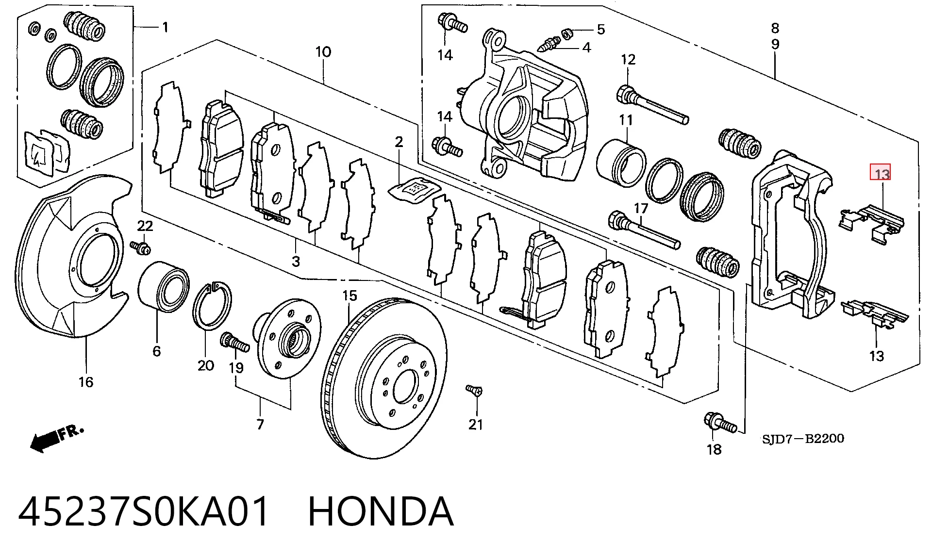 45237S0KA01 Honda Комплект пружинок крепления дисковых передних колодок
