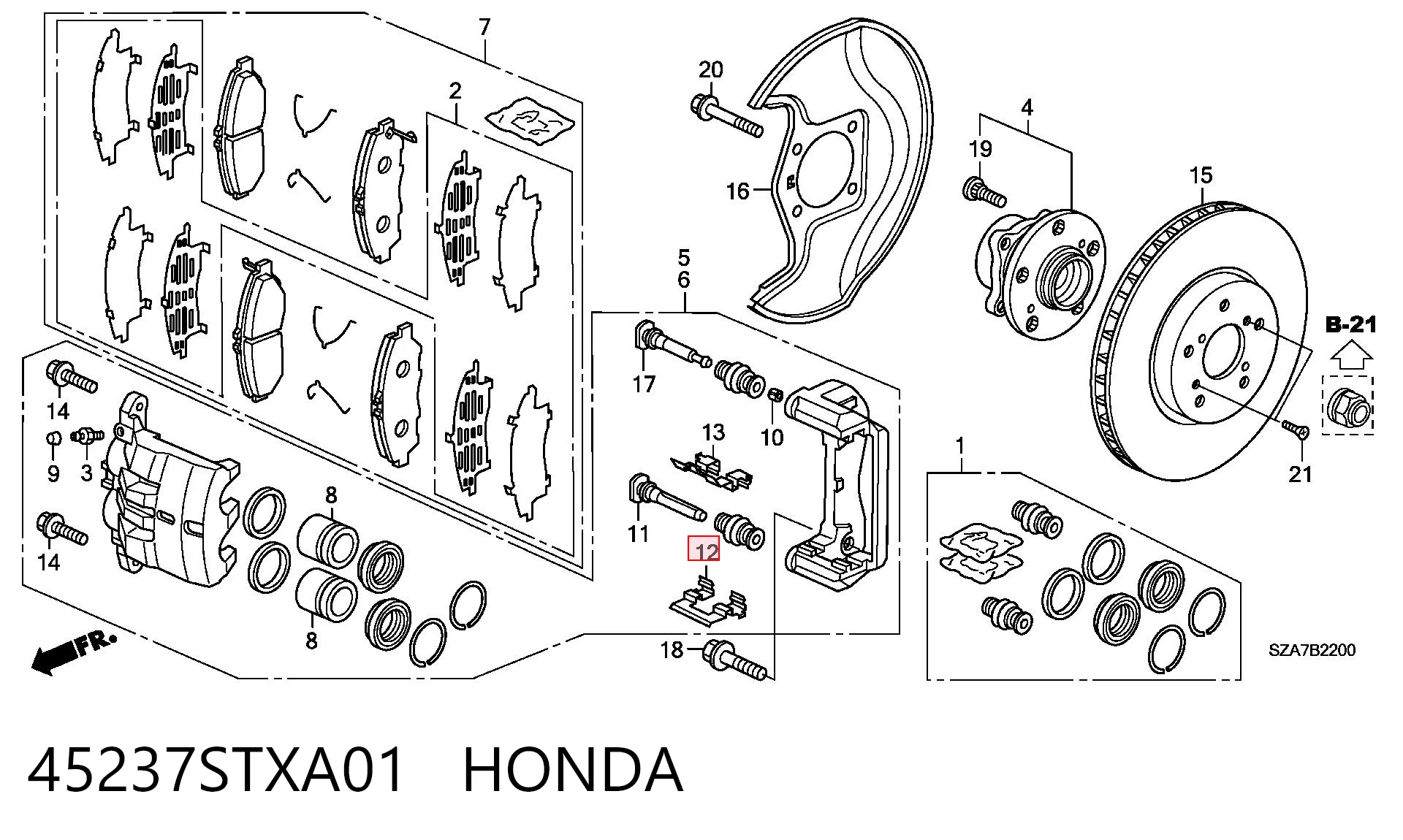 45237STXA01 Honda Скоба суппорта переднего