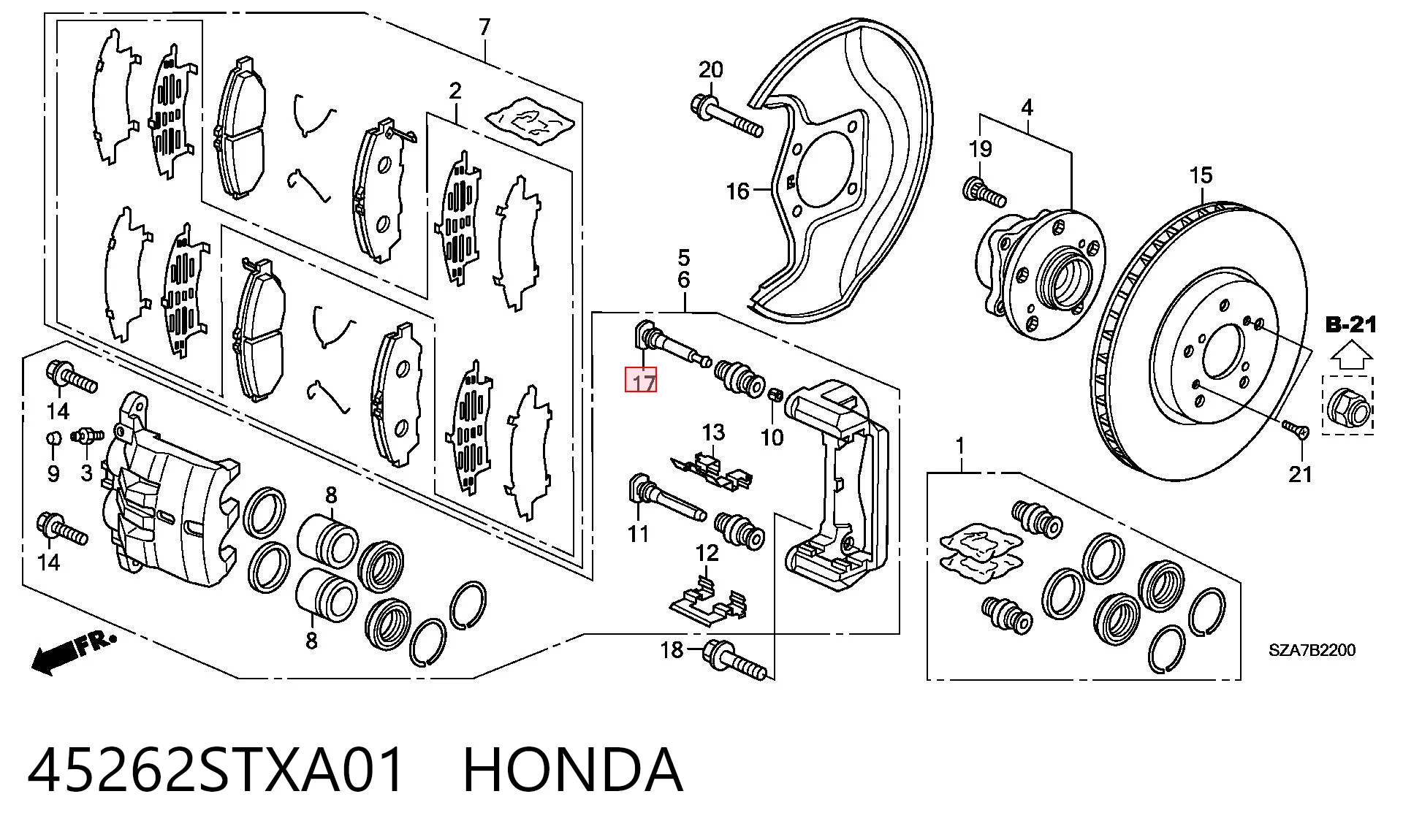 45262STXA01 Honda Направляющая суппорта переднего нижняя