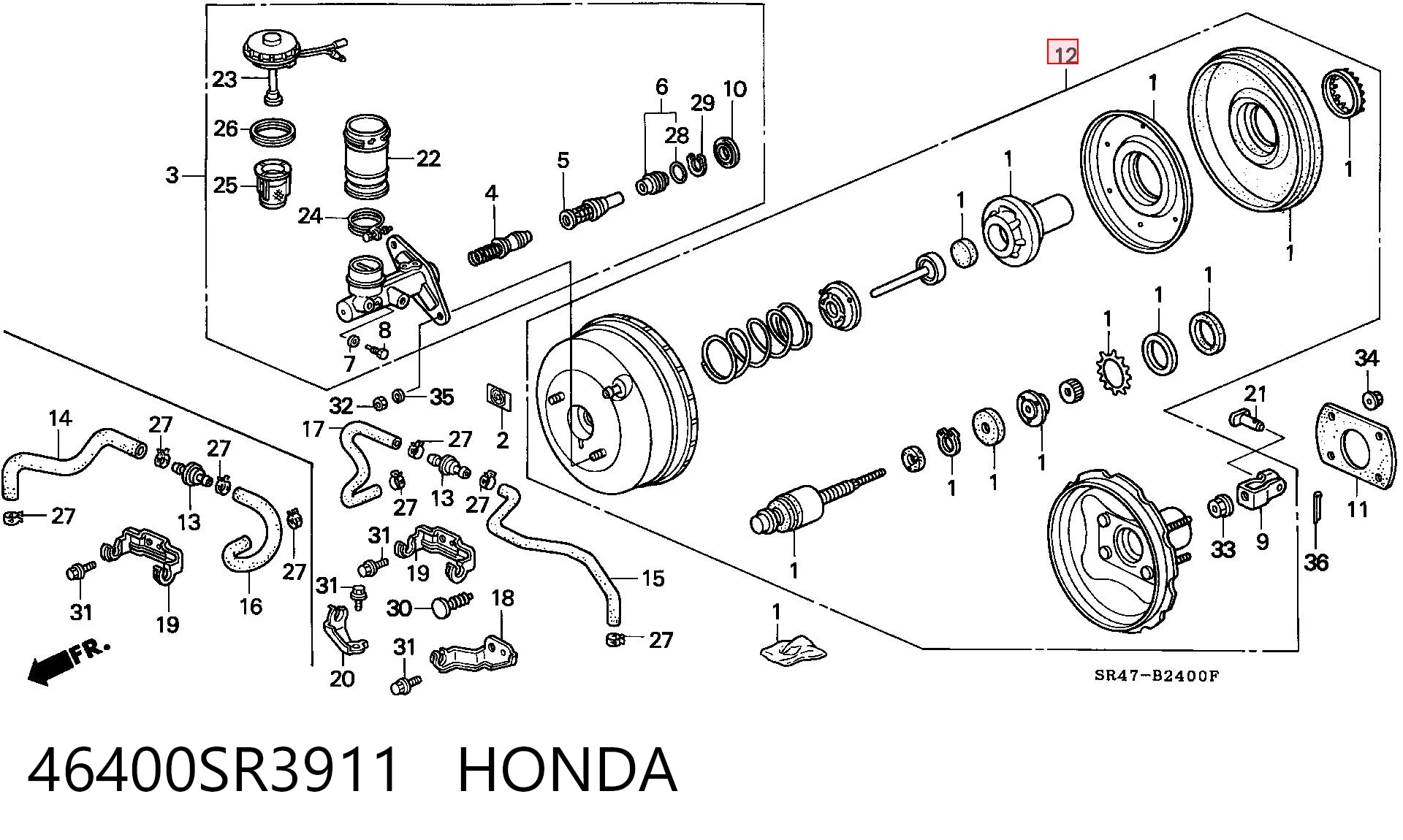 Усилитель тормоза вакуумный на Honda Civic V EG, EH