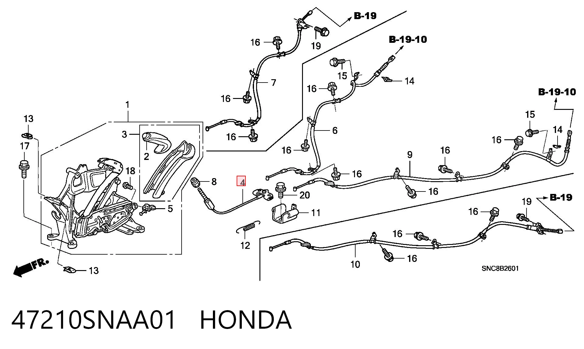 47210SNAA01 Honda Трос стояночного тормоза передний