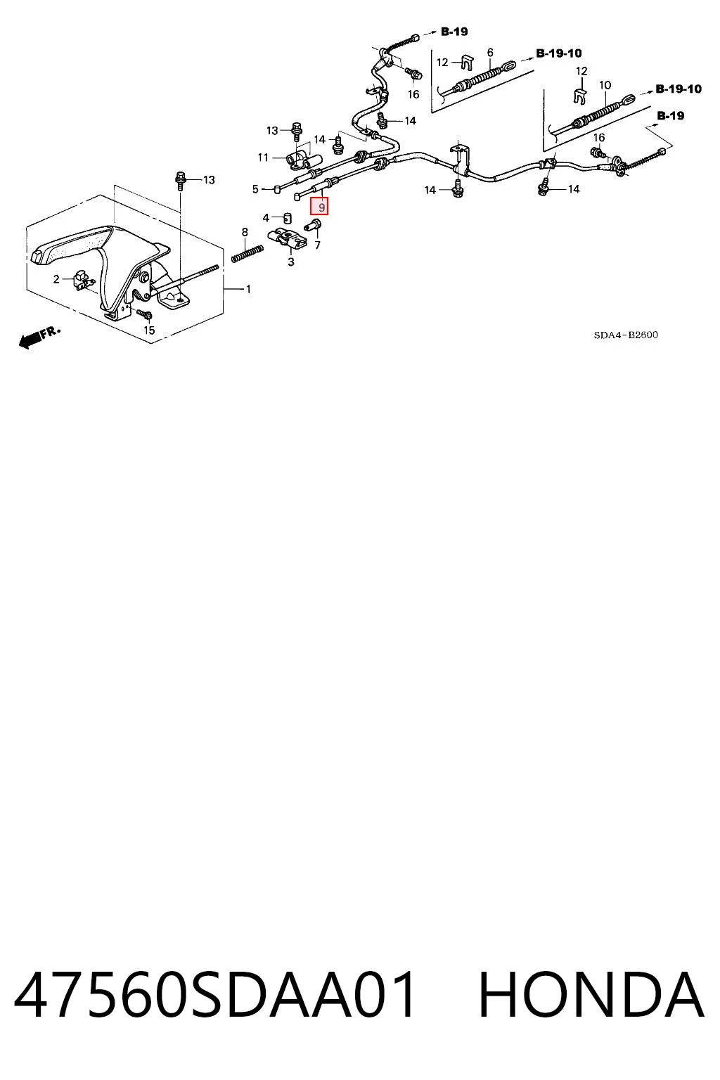 47560SDAA01 Honda Трос ручного тормоза