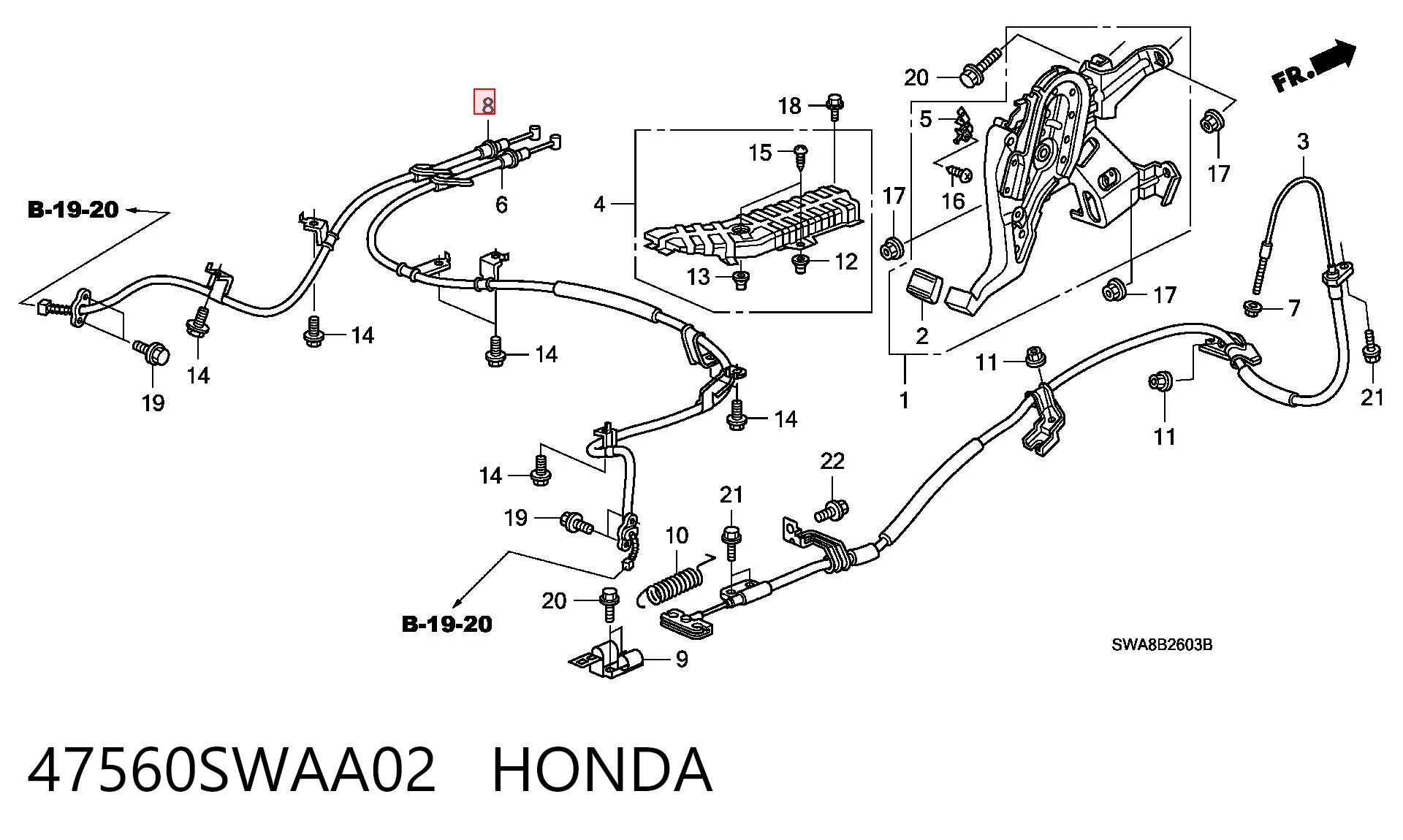 47560SWAA02 Honda Трос ручного тормоза