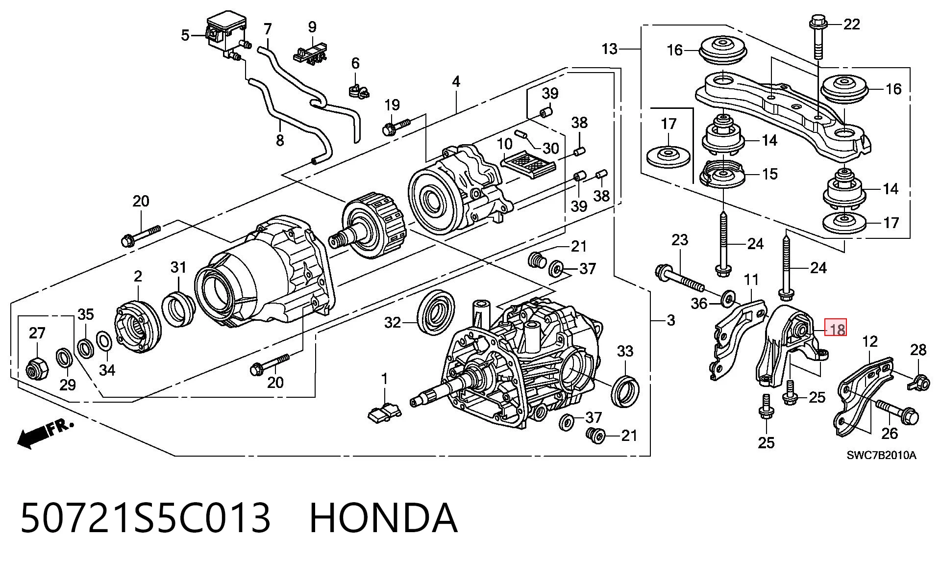 50721S5C013 Honda Сайлентблок (подушка) редуктора заднего моста передний