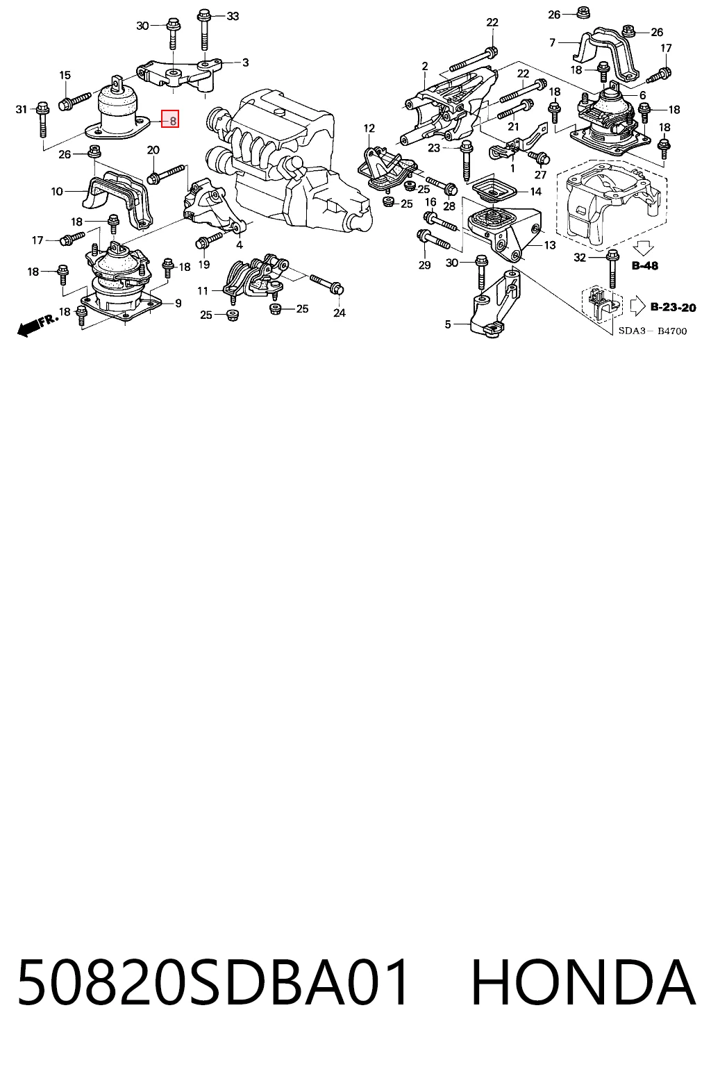 50820SDBA01 Honda Правая подушка двигателя