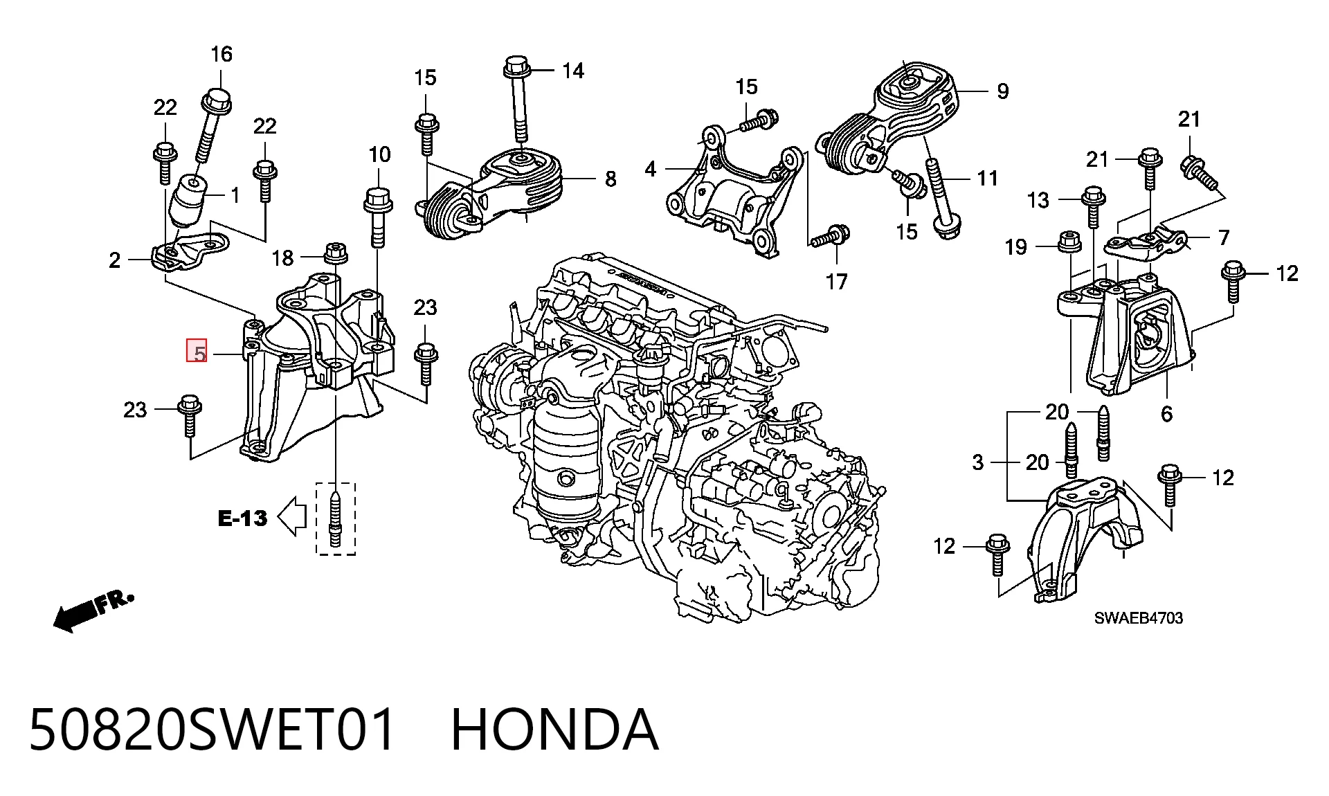 50820SWET01 Honda Подушка (опора) двигателя правая нижняя