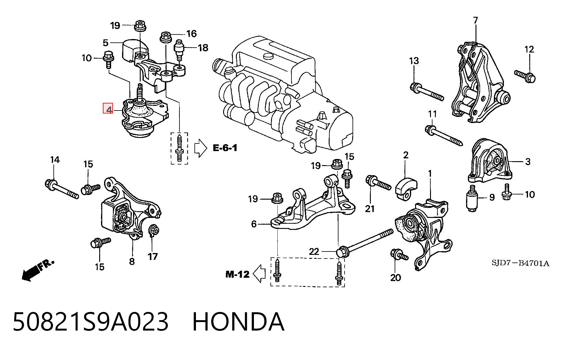 50821S9A023 Honda Правая подушка двигателя