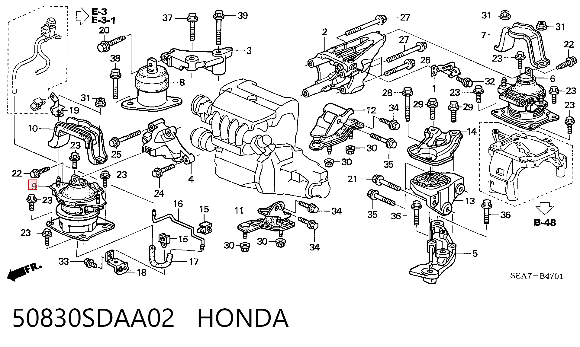 50830SDAA02 Honda Подушка передней опоры двигателя