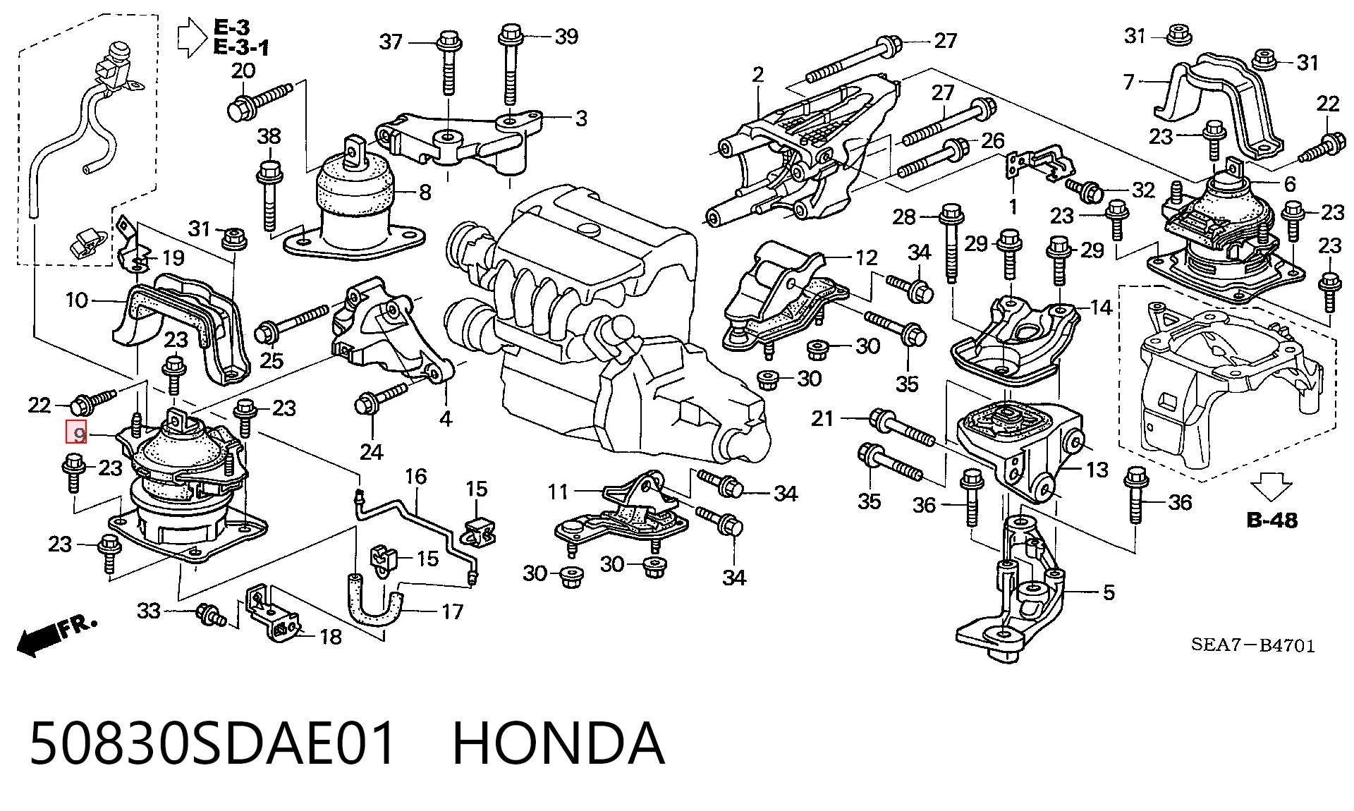 50830SDAE01 Honda Подушка передней опоры двигателя