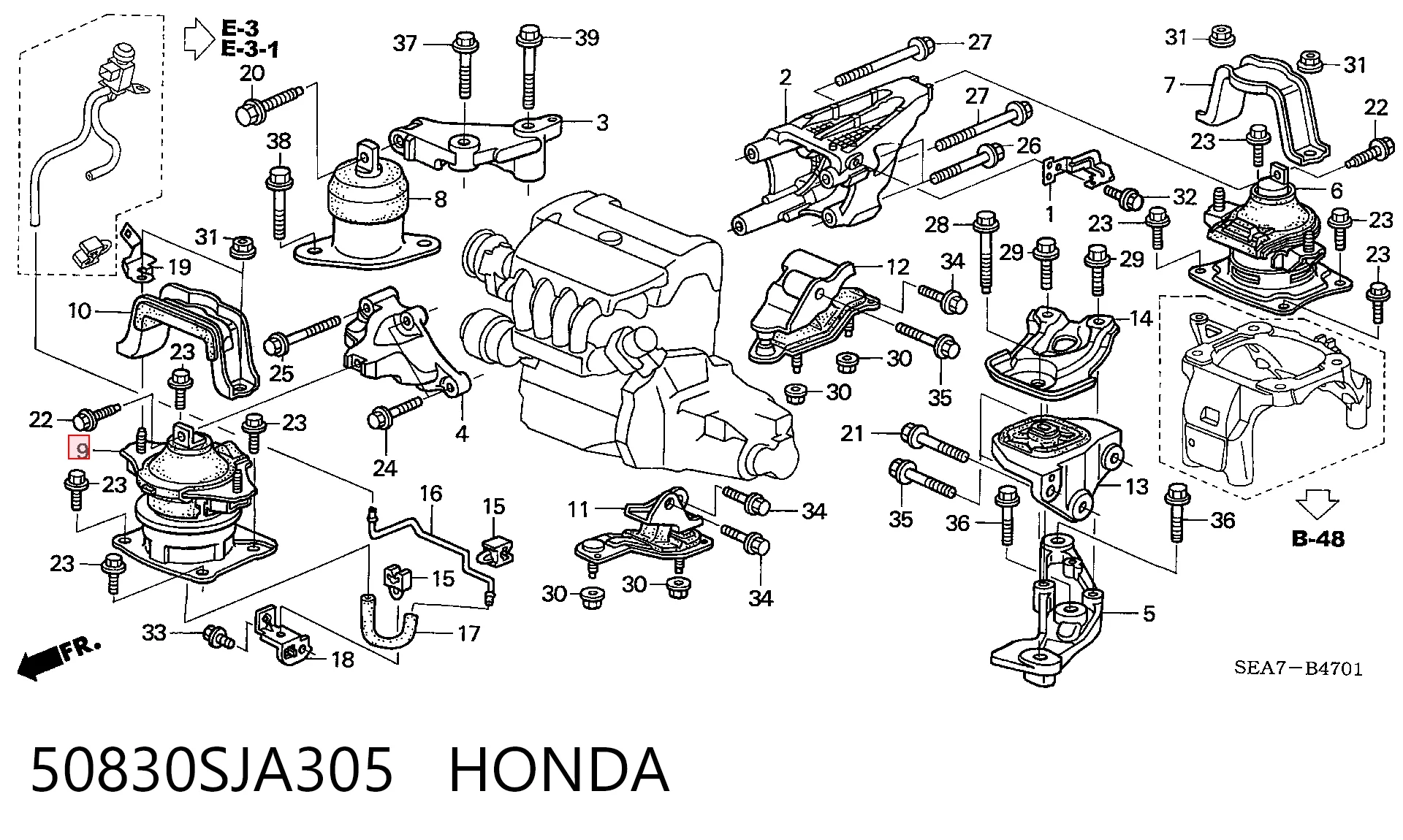 50830SJA305 Honda Подушка передней опоры двигателя