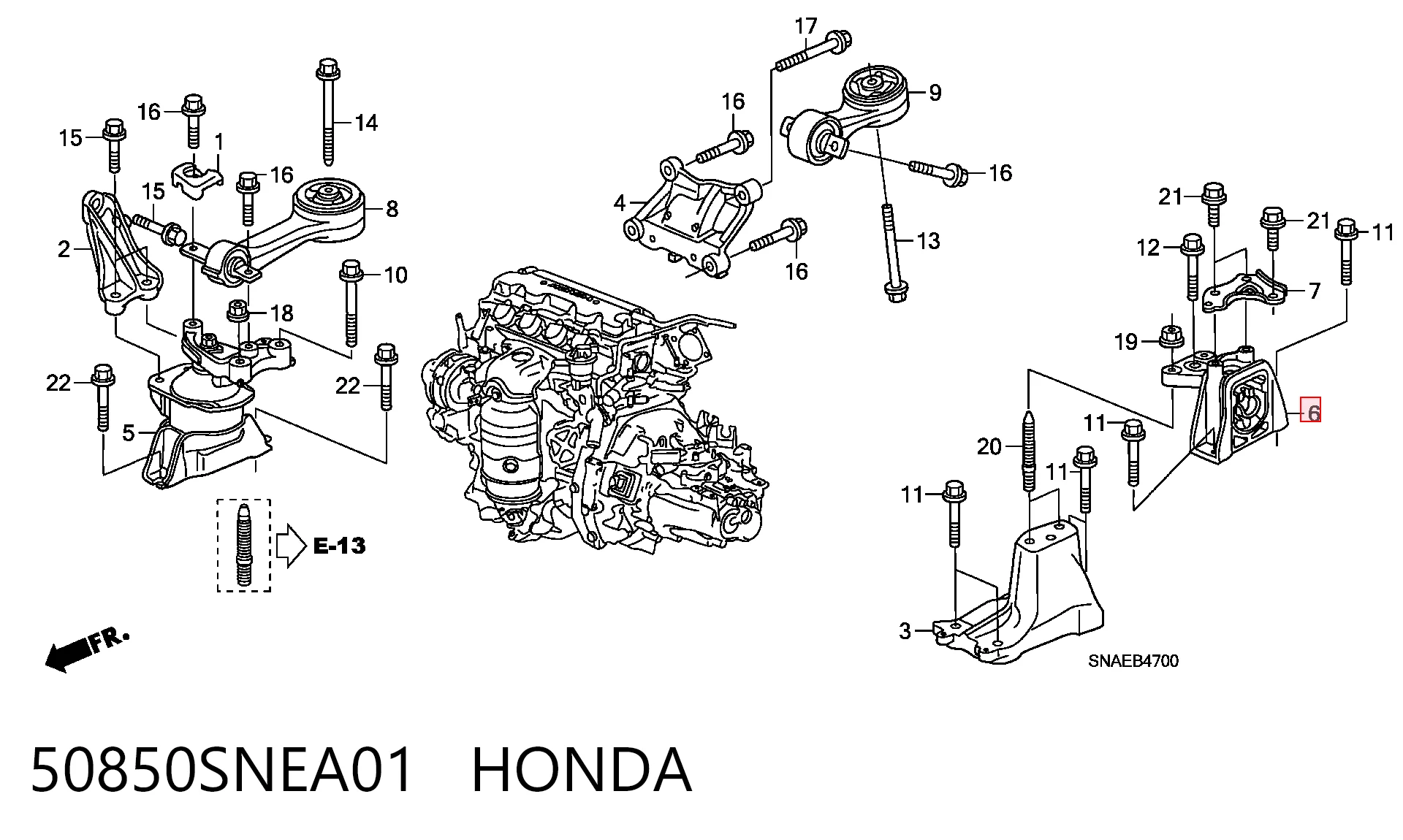 50850SNEA01 Honda Подушка (опора) двигателя, левая
