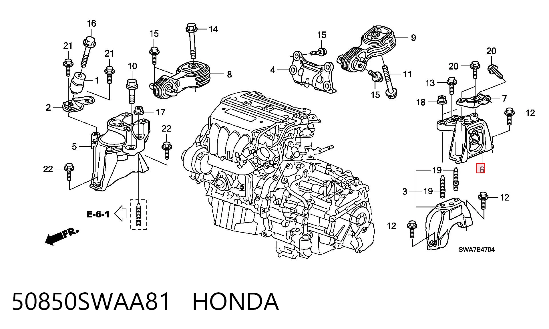 50850SWAA81 Honda Подушка (опора) двигателя, левая