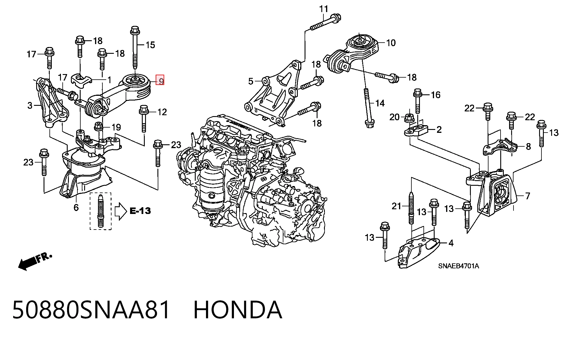 50880SNAA81 Honda Опора двигателя правая верхняя