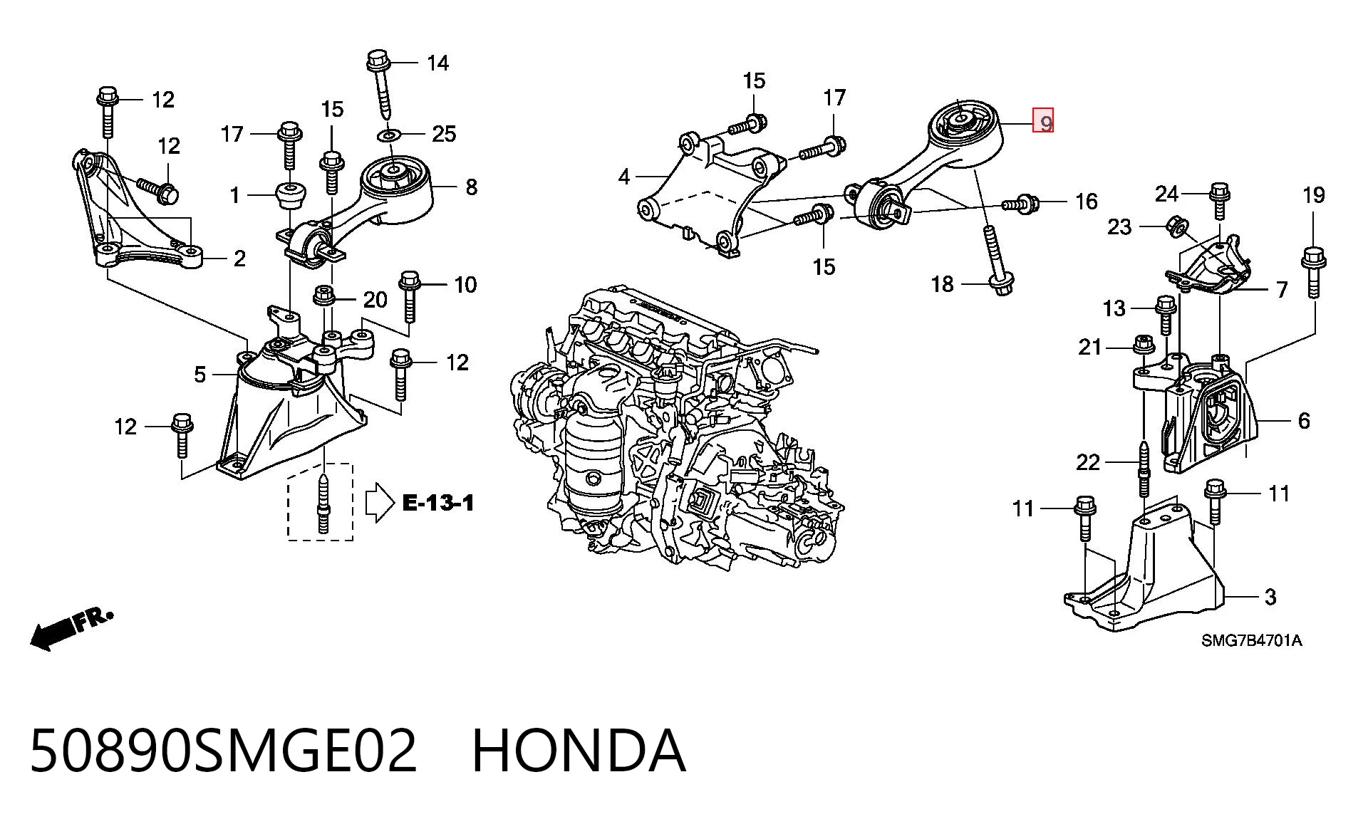 50890SMGE02 Honda Задняя подушка двигателя