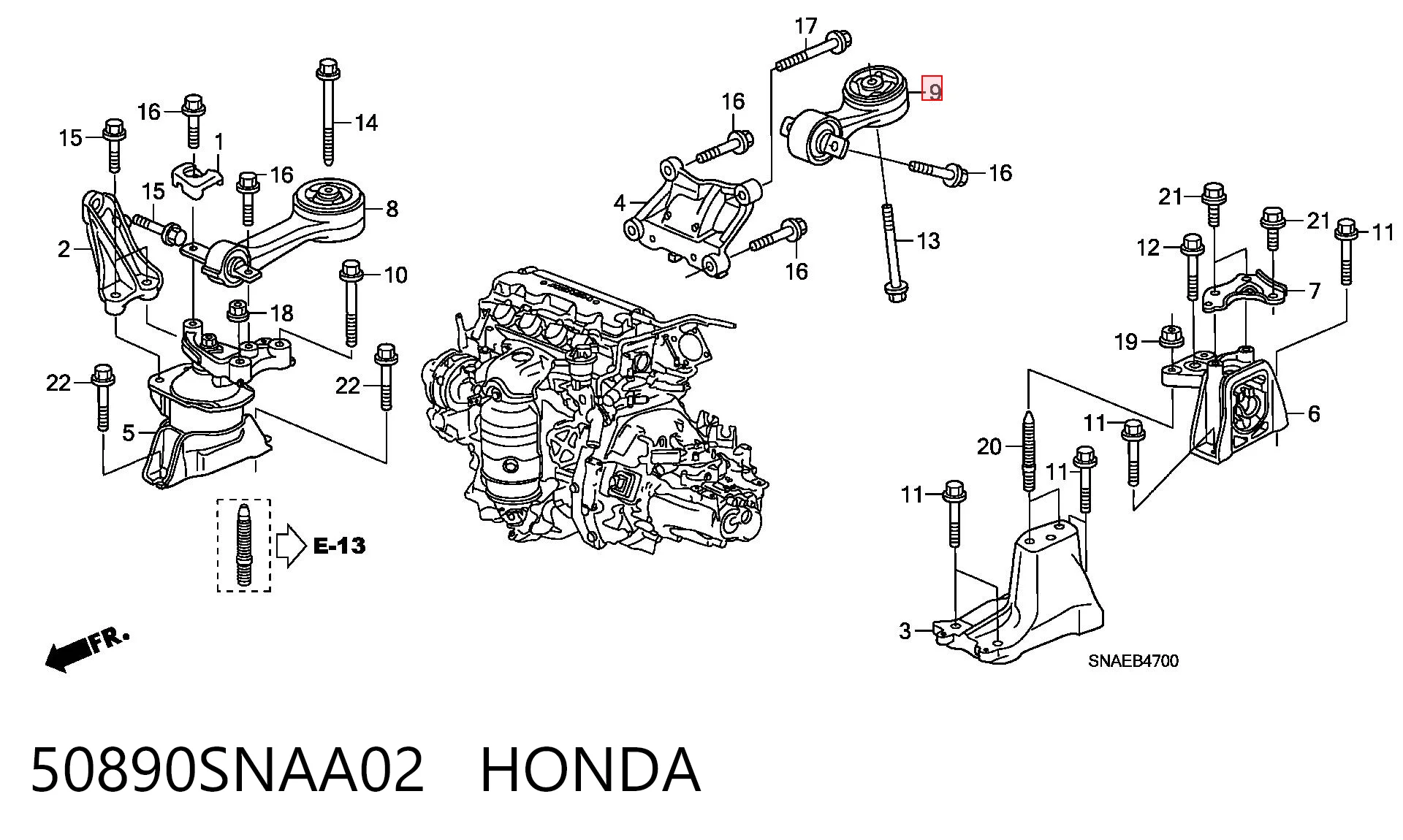 50890SNAA02 Honda Задняя подушка двигателя