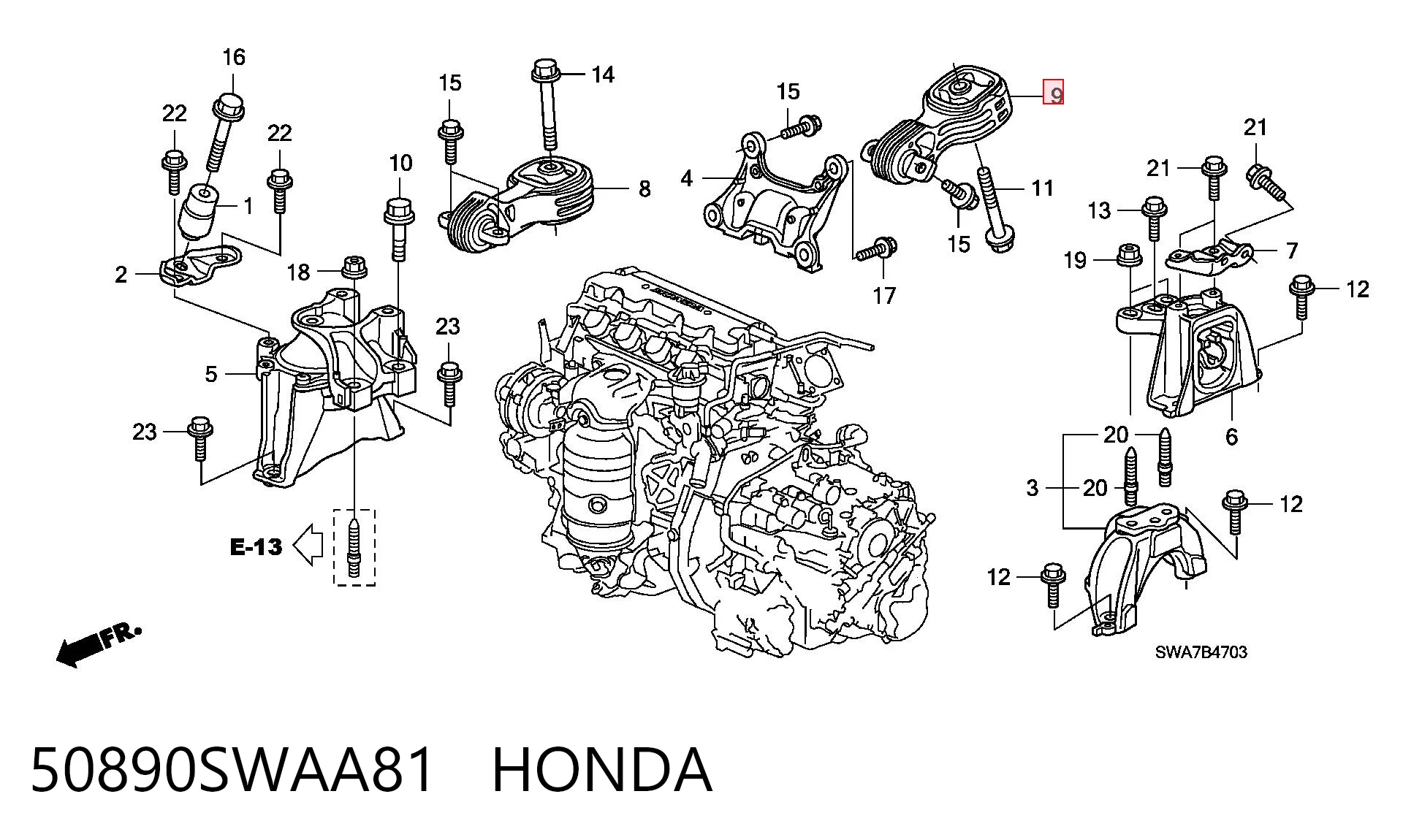 50890SWAA81 Honda Задняя подушка двигателя
