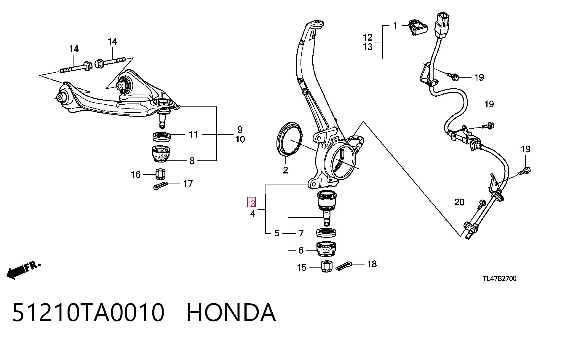 51210TA0010 Honda Цапфа - поворотный кулак передний, правый