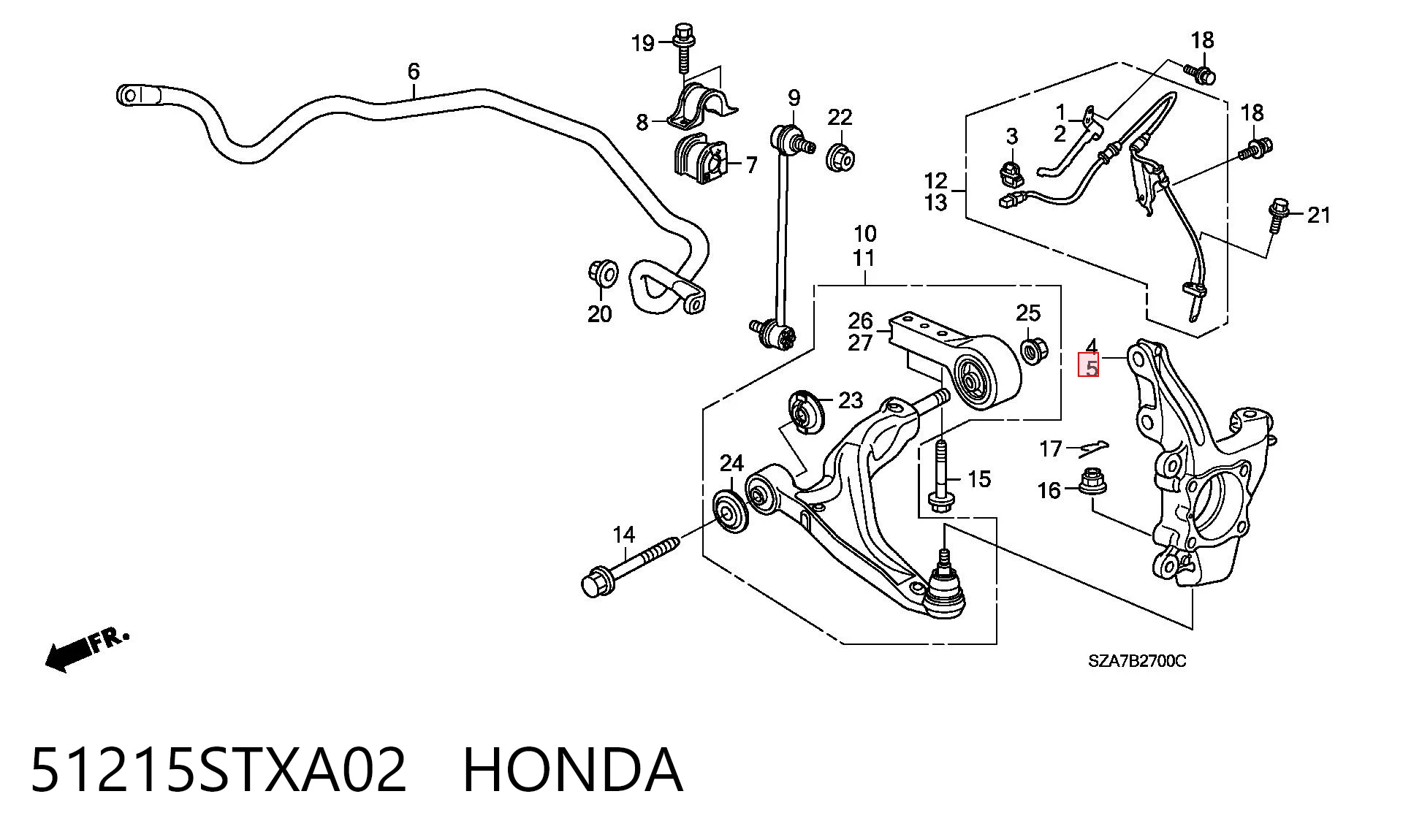 51215STXA02 Honda Цапфа - поворотный кулак передний, левый