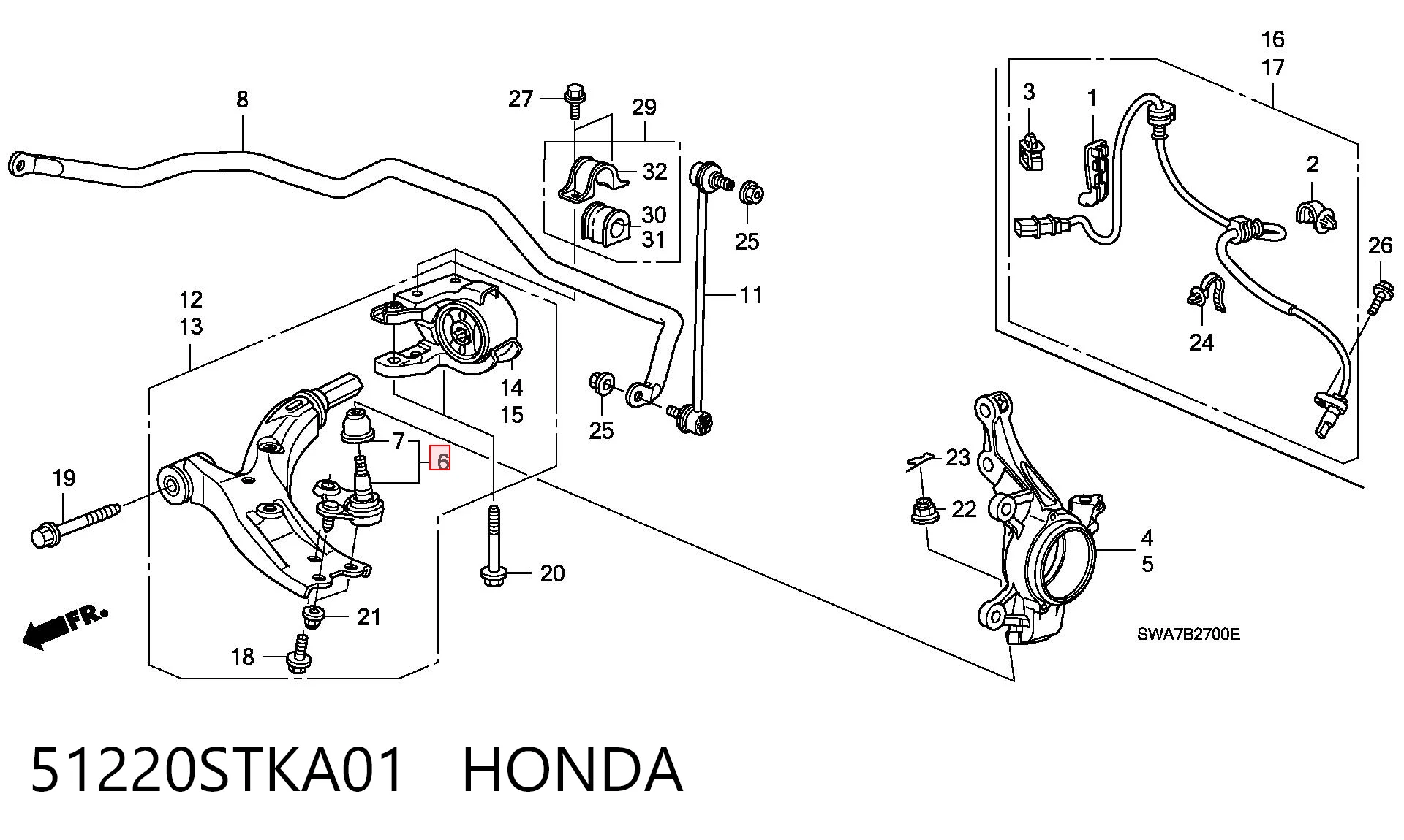 51220STKA01 Honda Палец шаровой нижний