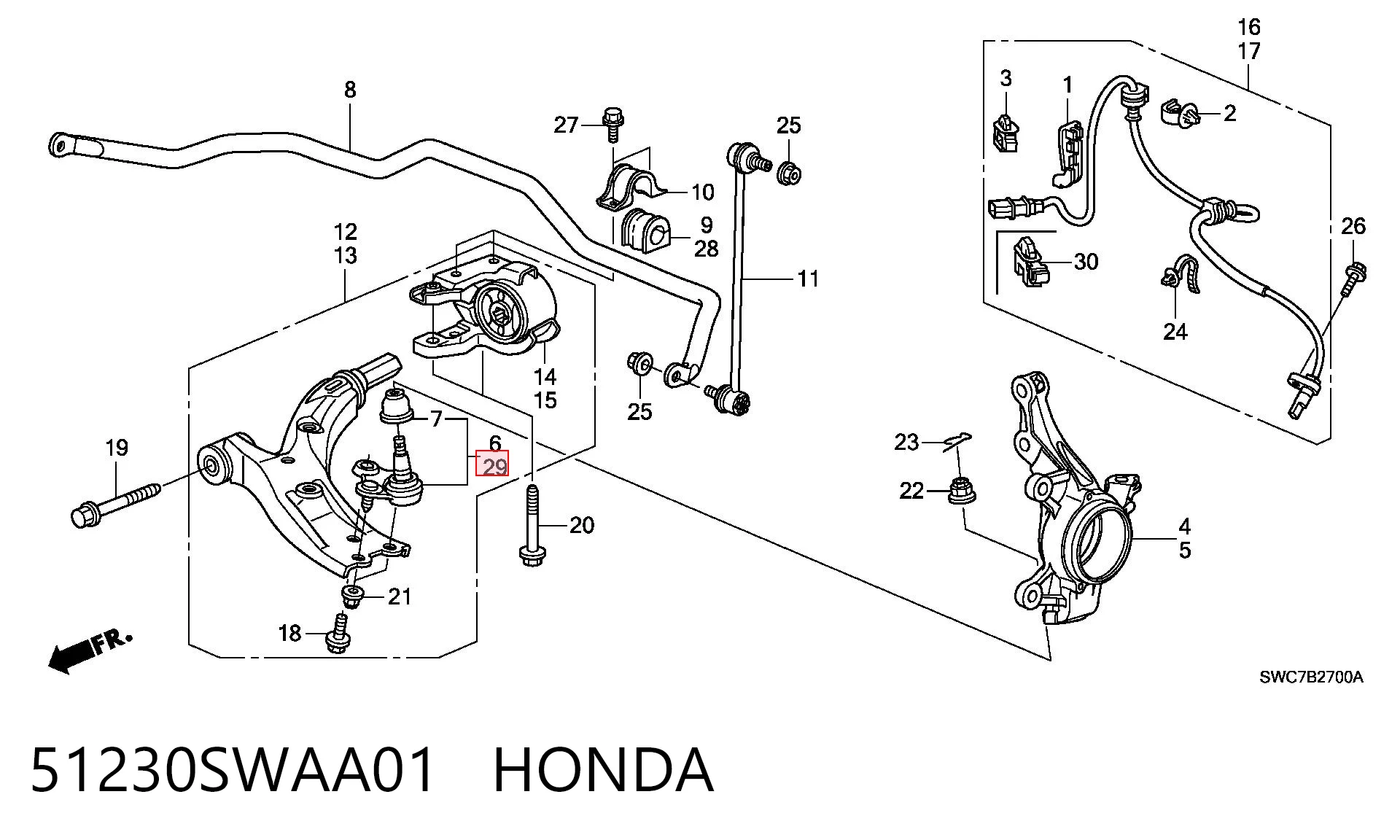 51230SWAA01 Honda Левая нижняя шаровая опора
