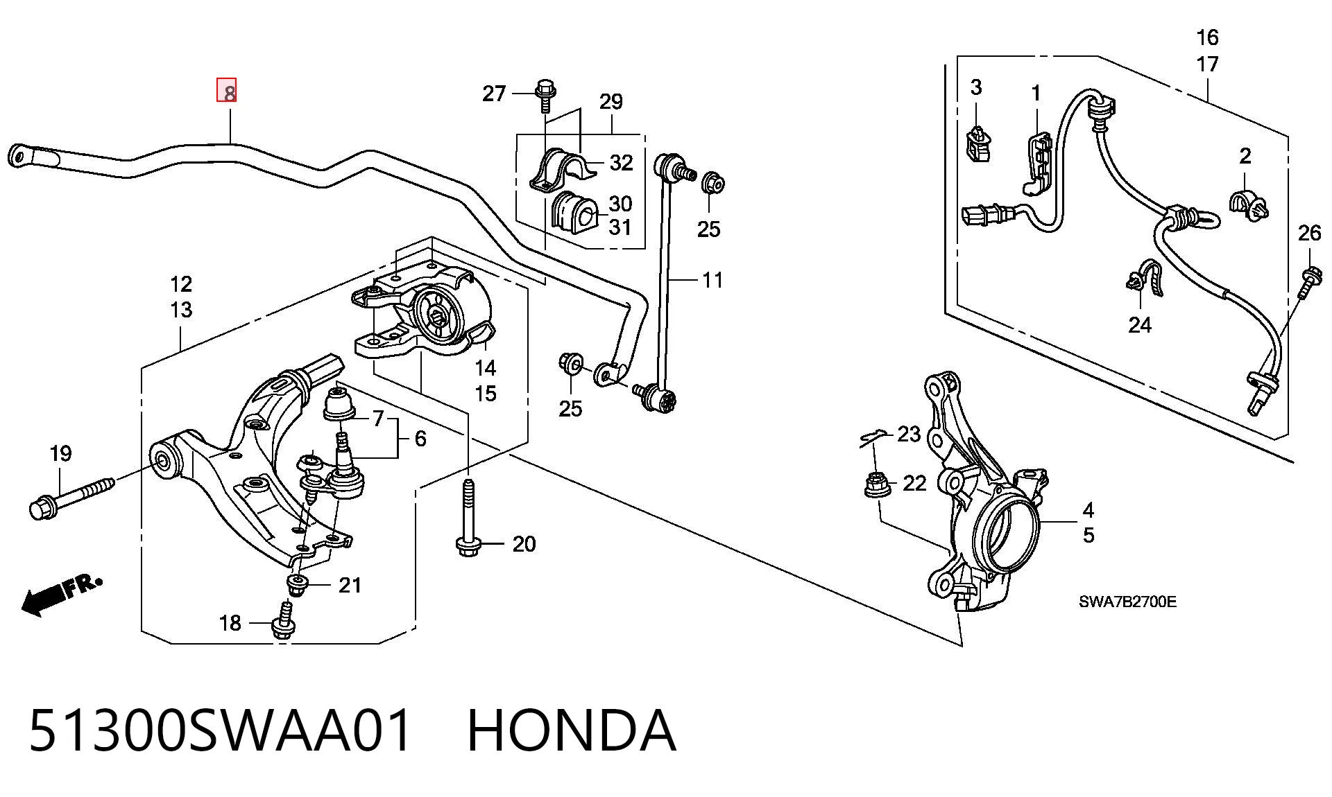 51300SWAA01 Honda Стабилизатор передней устойчивости